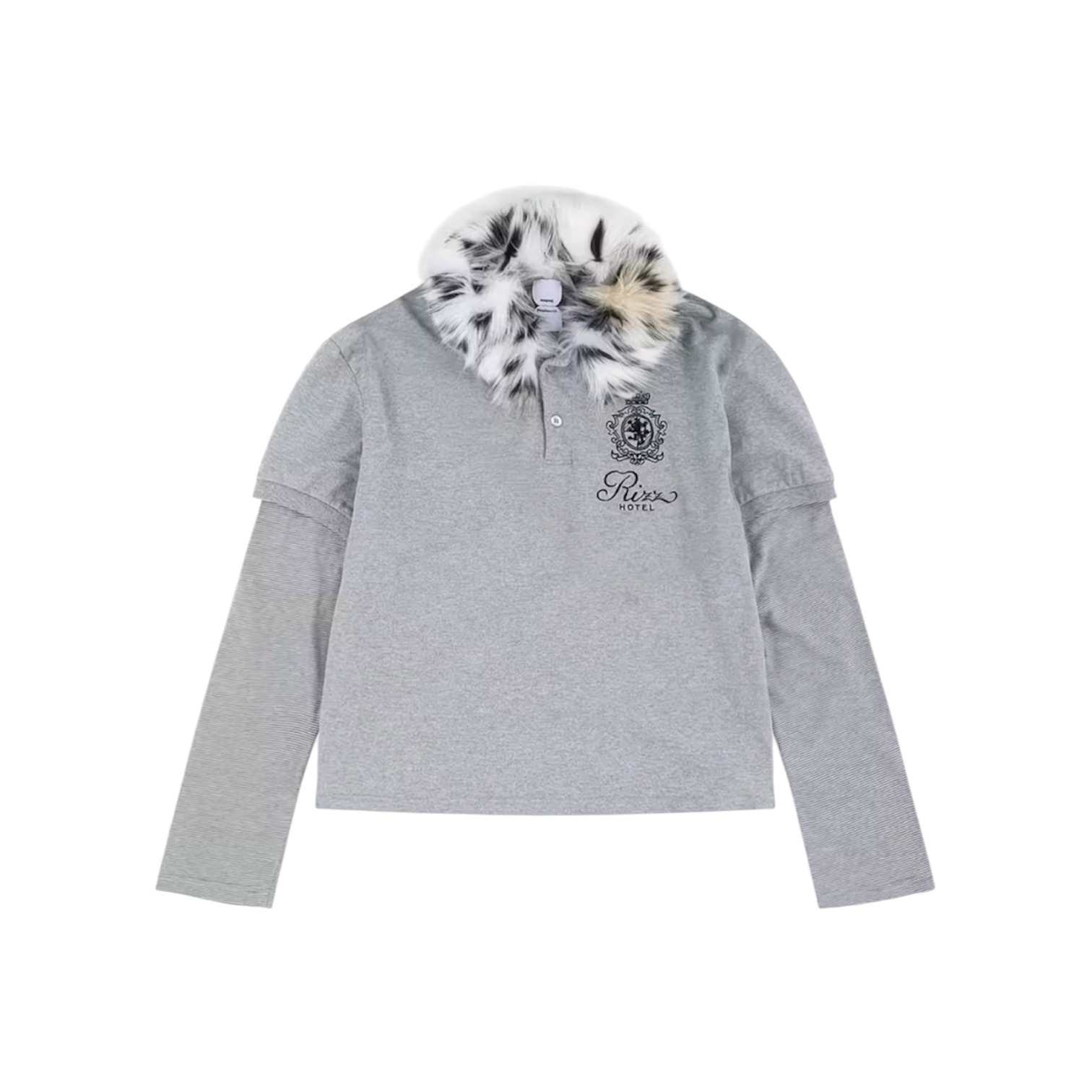 “Fur Collar Layered Polo” Longsleeve (Grey) — Protocol Index