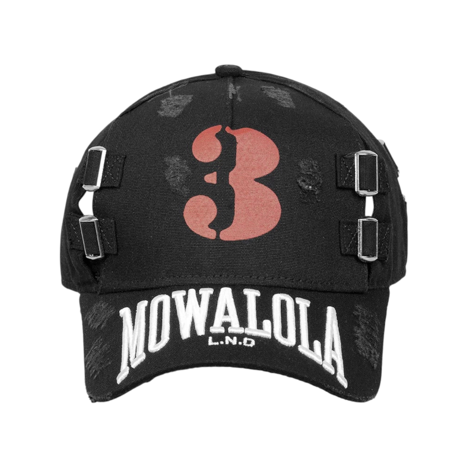 “Distressed 3 Buckle” Cap — Mowalola