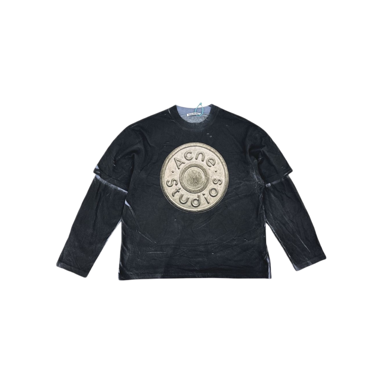 “Distressed Layered Logo” Longsleeve (Black) — Acne Studios