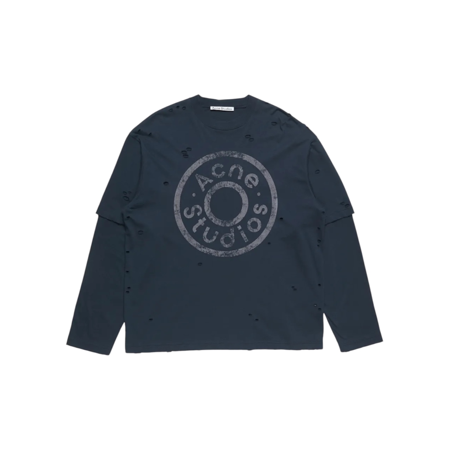 “Distressed Layered Logo” Longsleeve (Black Navy) — Acne Studios