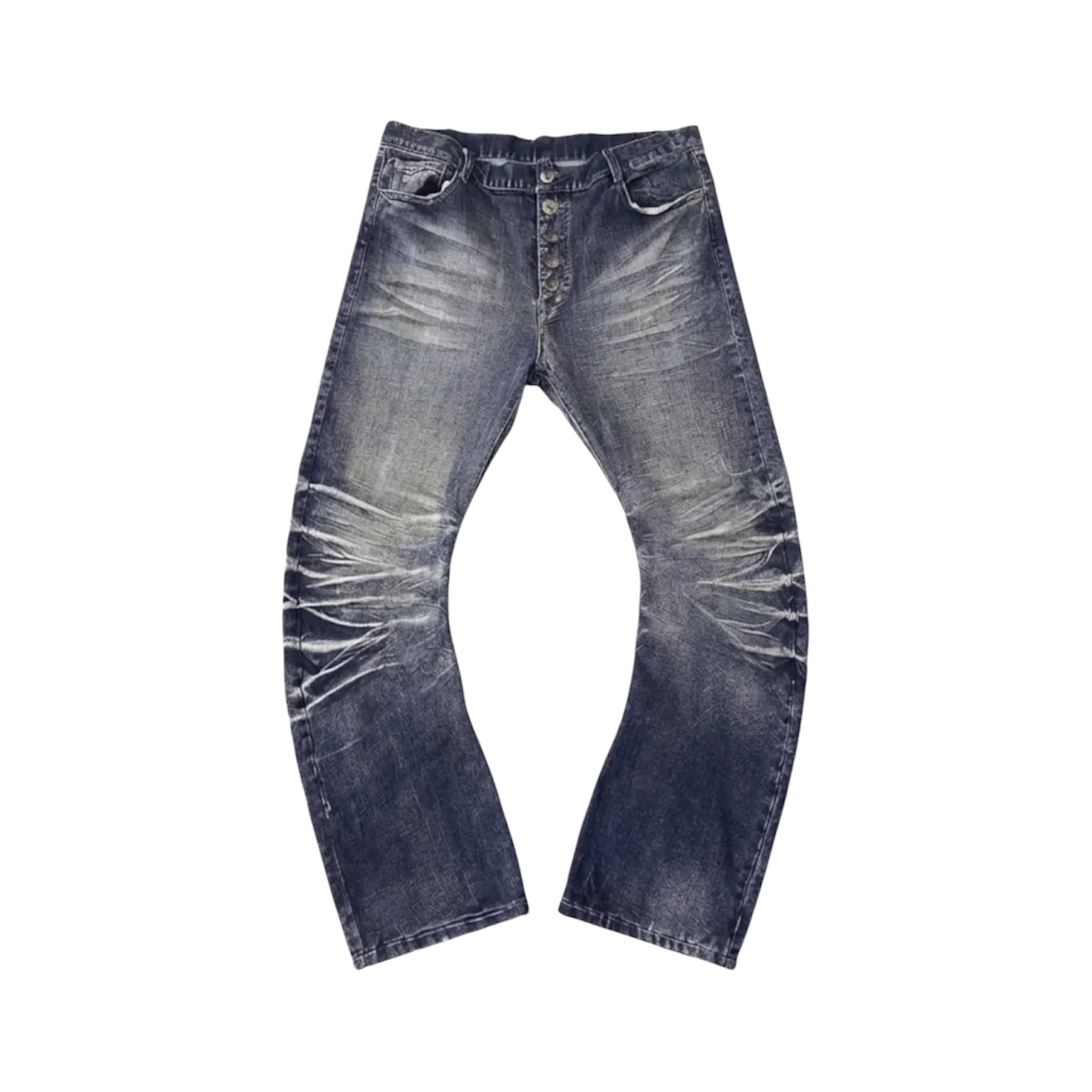 “Ripple Cracked Super Long” Jeans (Blue) — No E Mosen