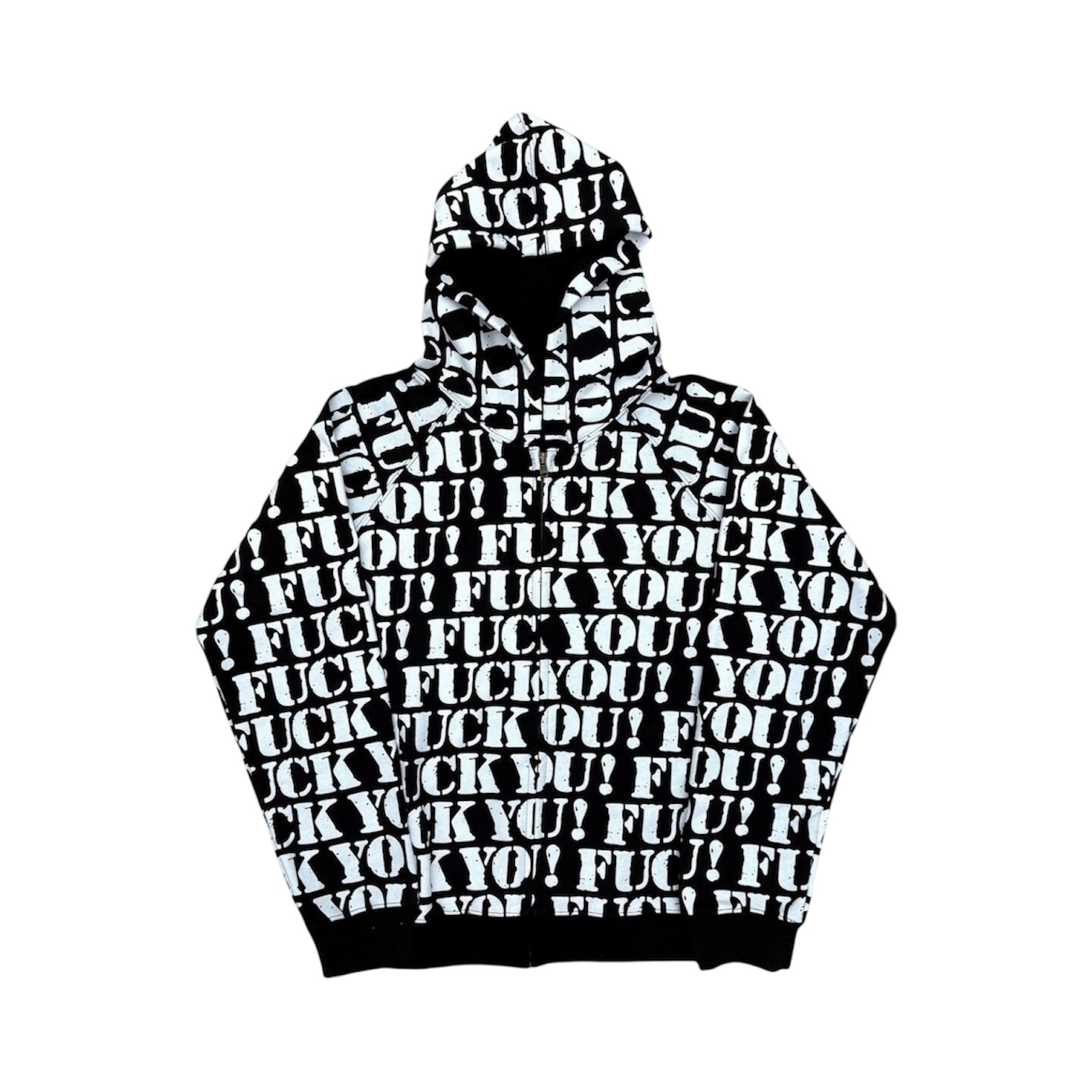 "Fuck You All-Over Print” Zip Hoodie (Black) — Number (N)ine