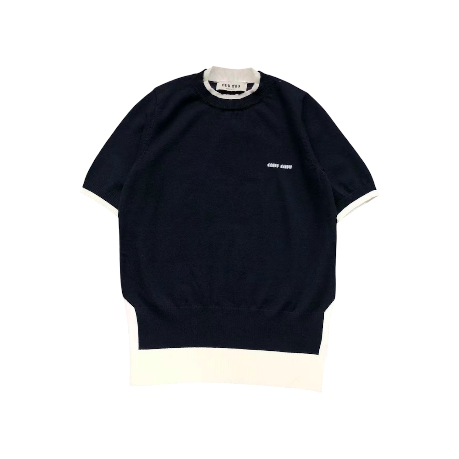 “Layered Short-Sleeved” Tee (Navy Blue) — Miu Miu