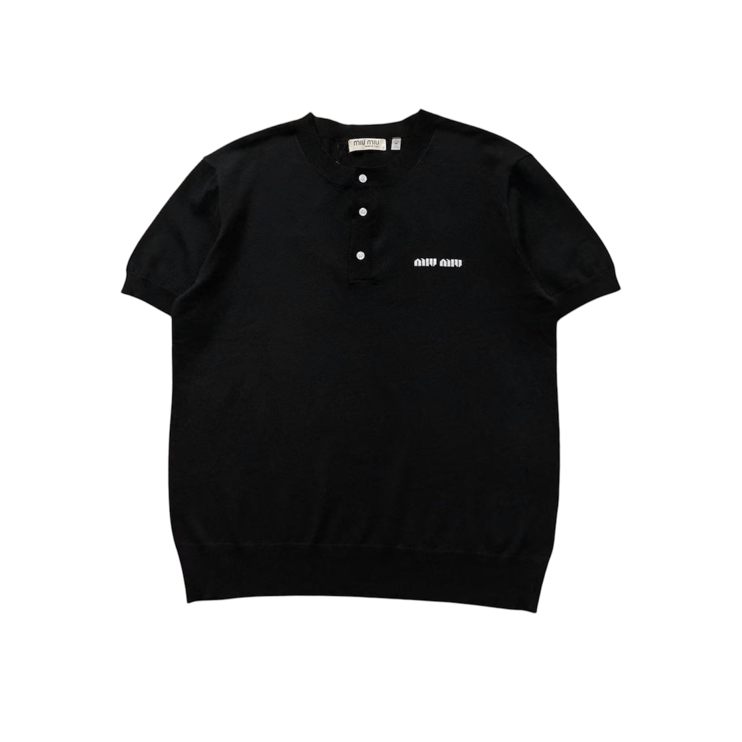 “Logo Embroidered Henley” Tee (Black) — Miu Miu
