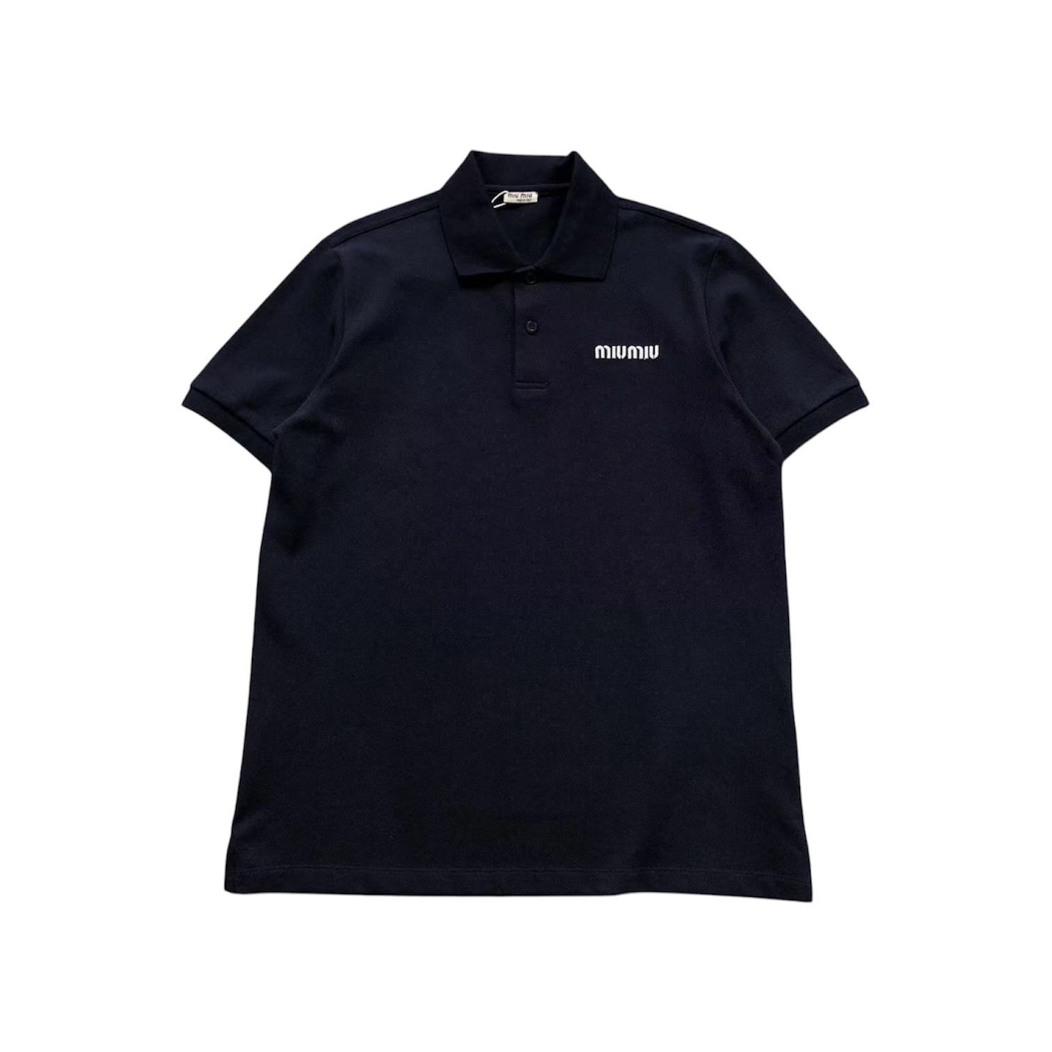 “Embroidered Logo” Polo (Navy Blue) — Miu Miu