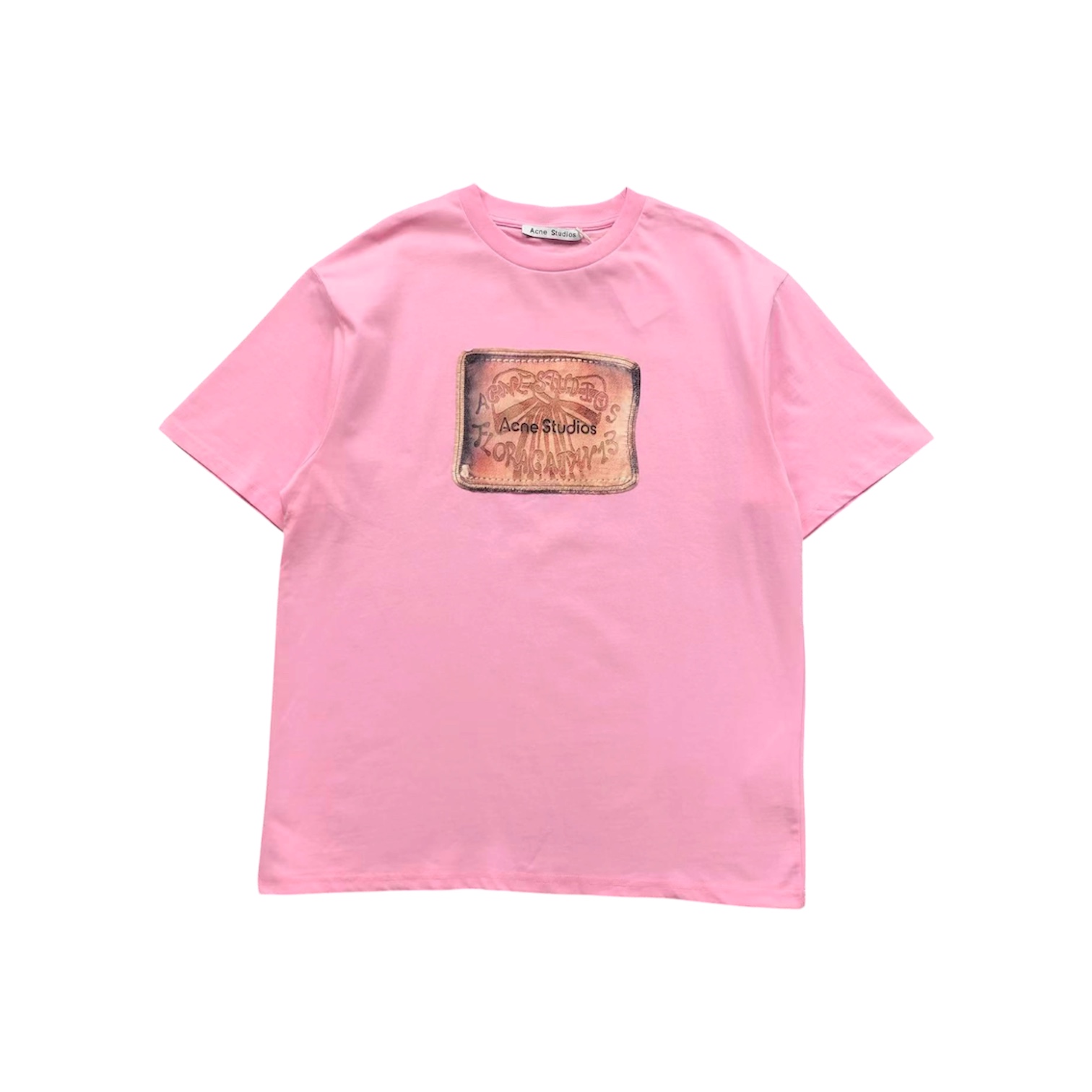 “Pink Leather Patch Logo” Tee — Acne Studios