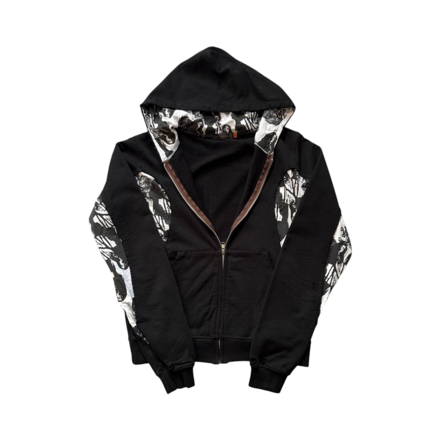 “Patterned Panel” Zip-Up Hoodie (Black) — Undercover