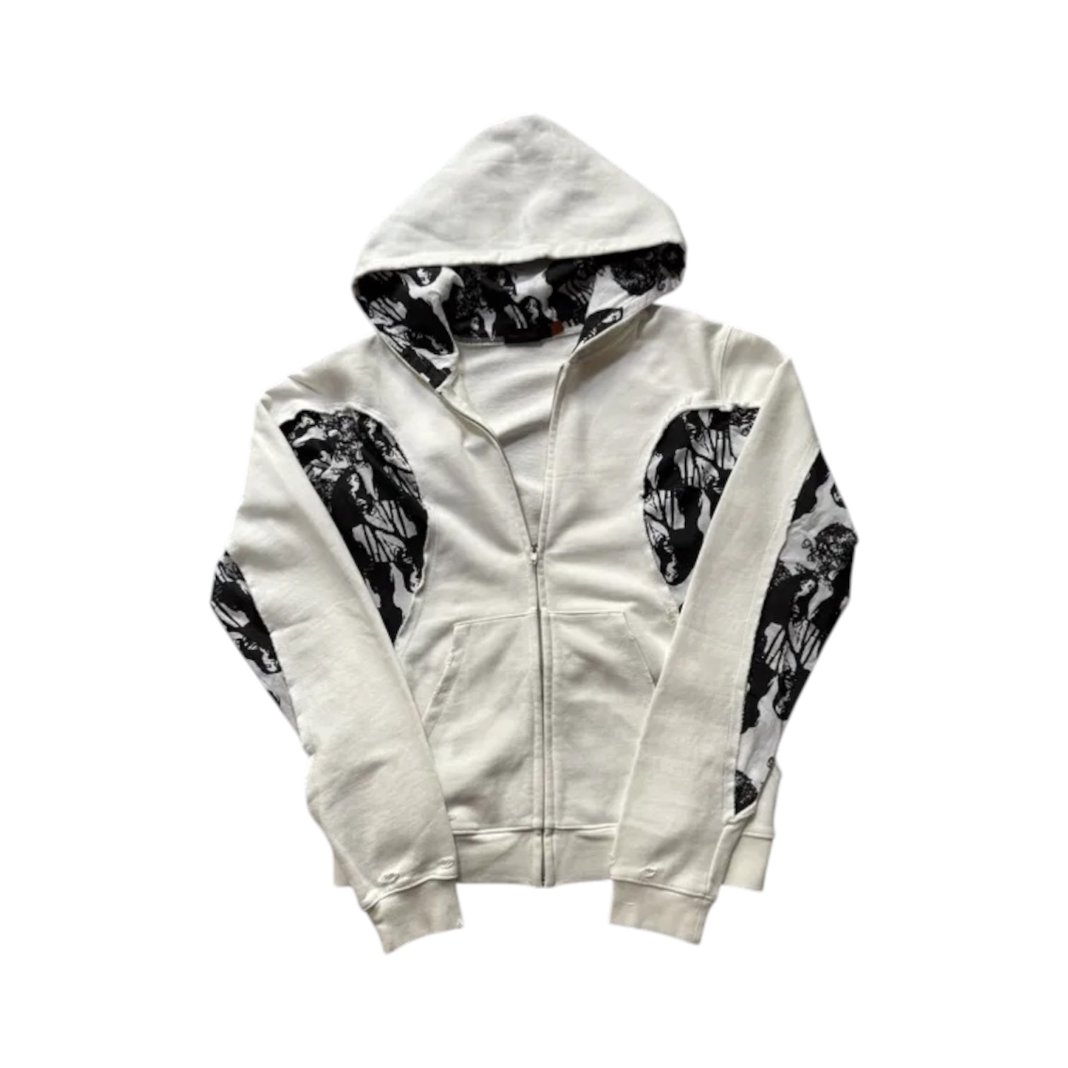“Patterned Panel” Zip-Up Hoodie (White) — Undercover
