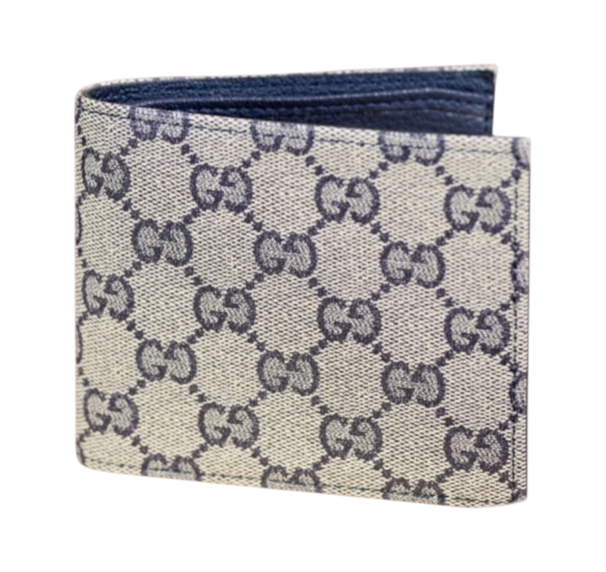 “GG Canvas Bi-fold” Wallet (Beige/Blue) — Gucci