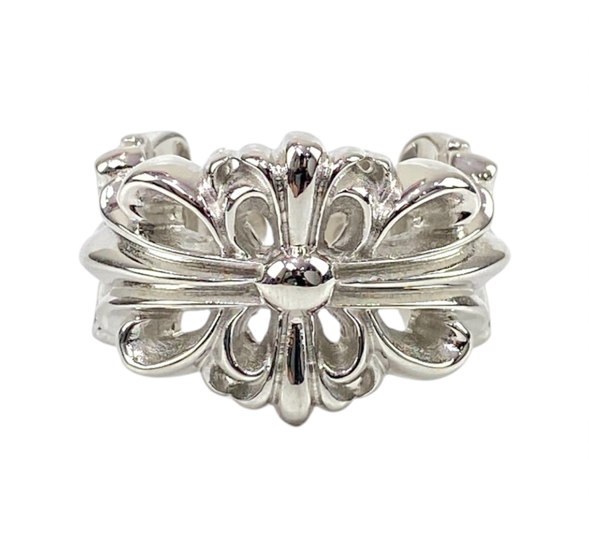 “Double Floral Cross” Ring (Silver) — Chrome Hearts