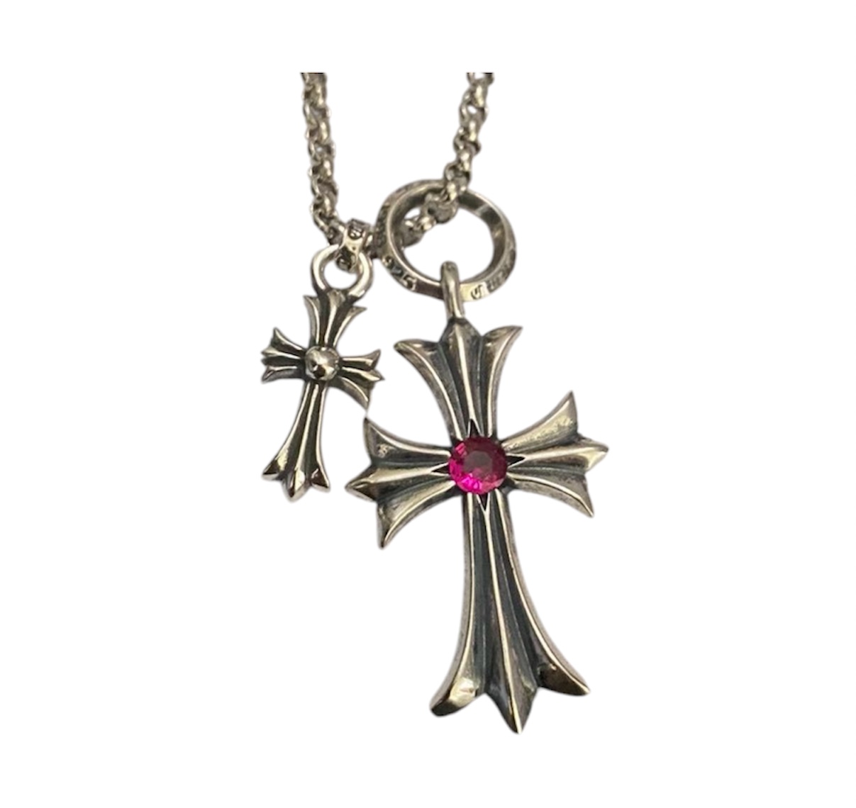 “Double Cross Set” Pendant (Ruby) — Chrome Hearts