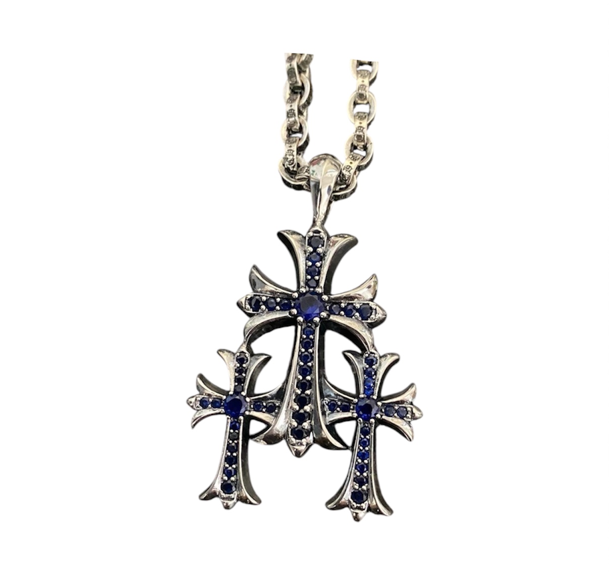 “Three Crosses” Necklace (Blue Sapphire) — Chrome Hearts