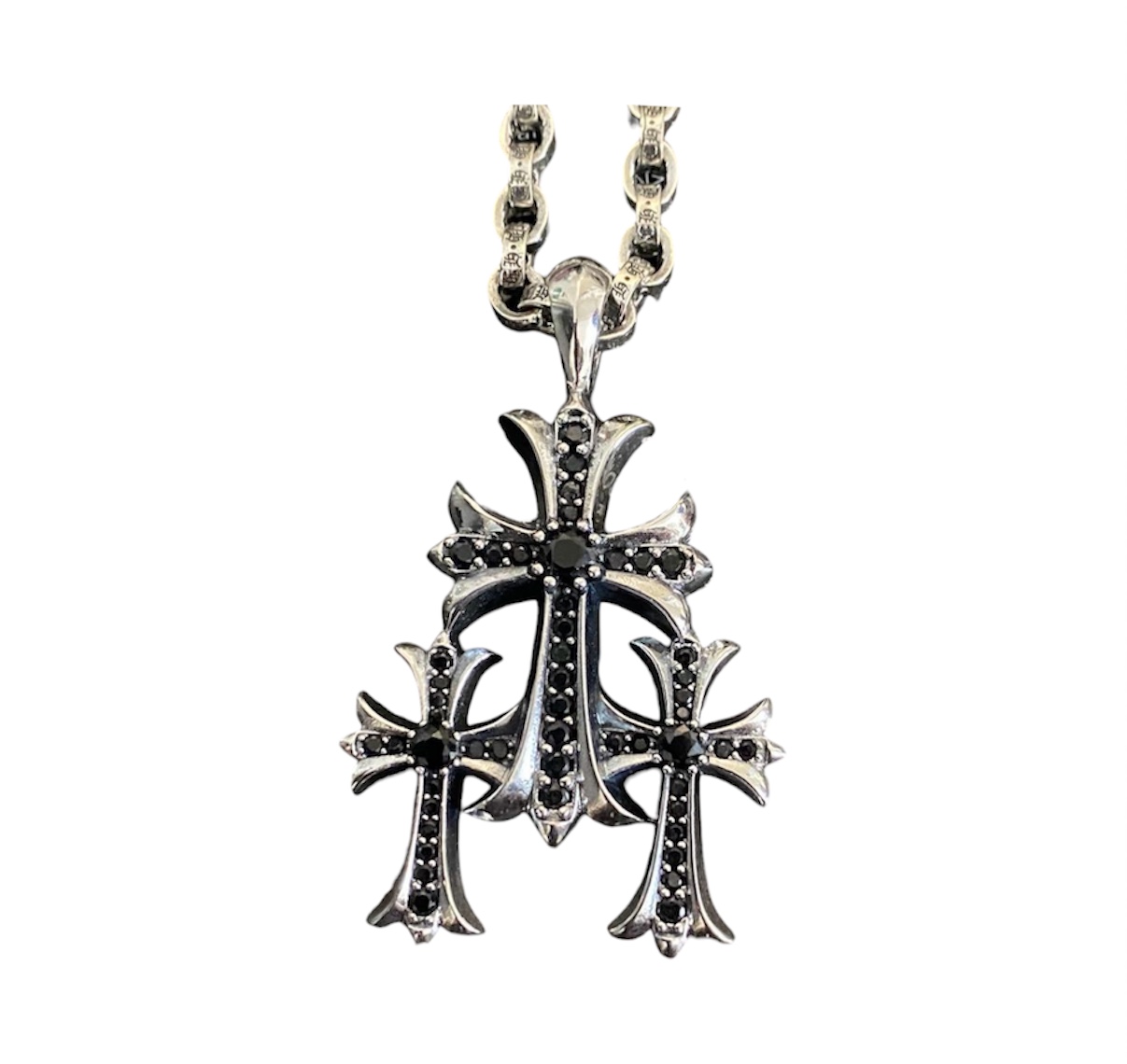 “Three Crosses” Necklace (Black) — Chrome Hearts