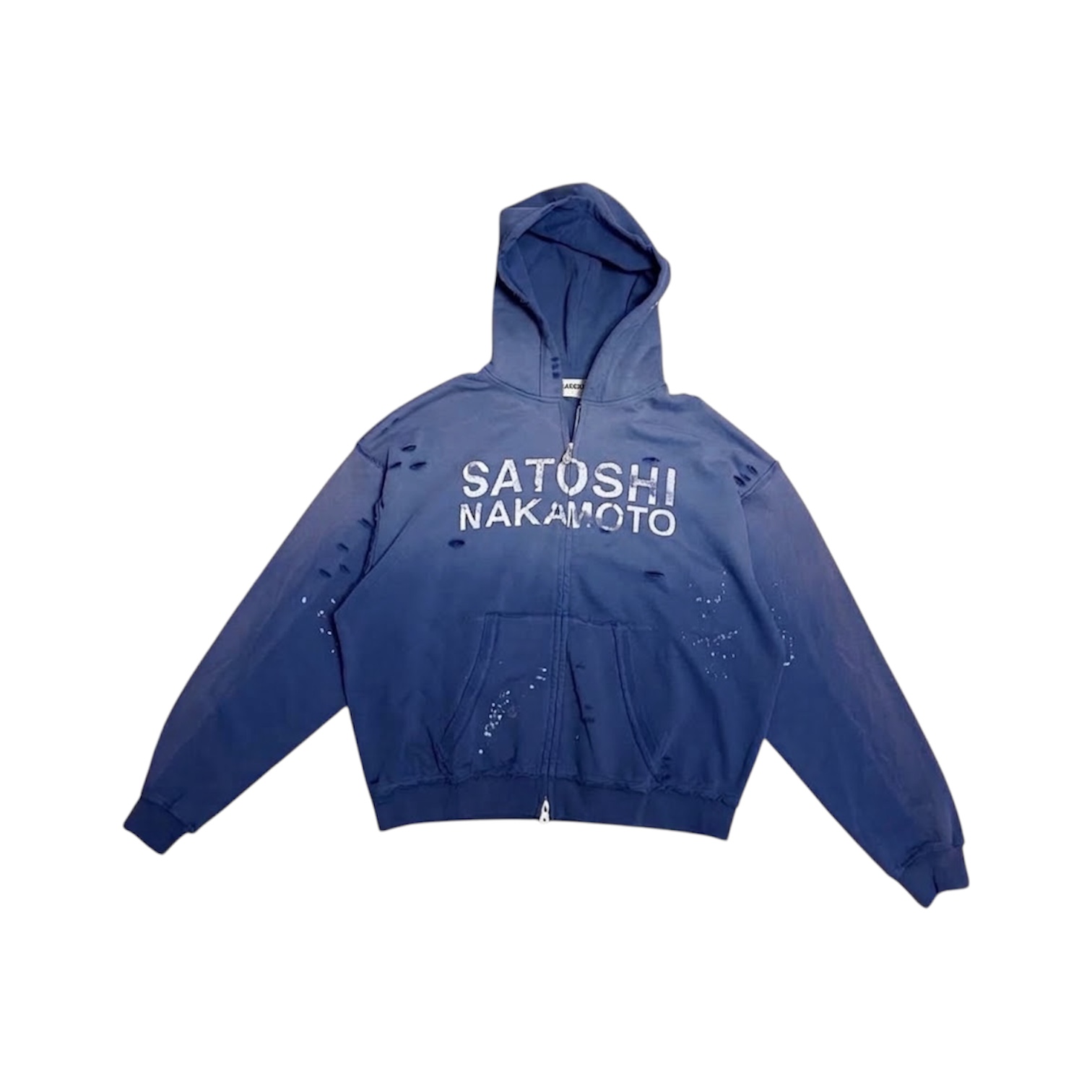 "Distressed & Paint Splatter Logo” Zip Hoodie (Blue) — Satoshi Nakamoto