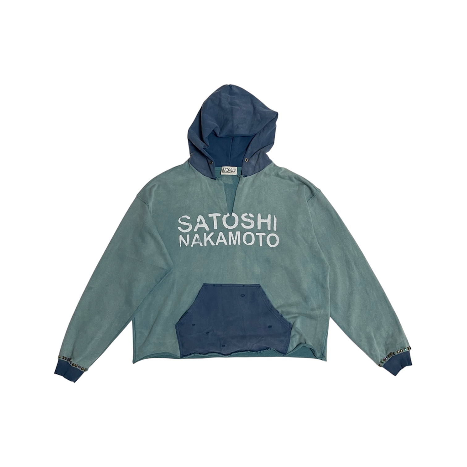 "V-Neck Studded Distressed" Hoodie (Green) — Satoshi Nakamoto