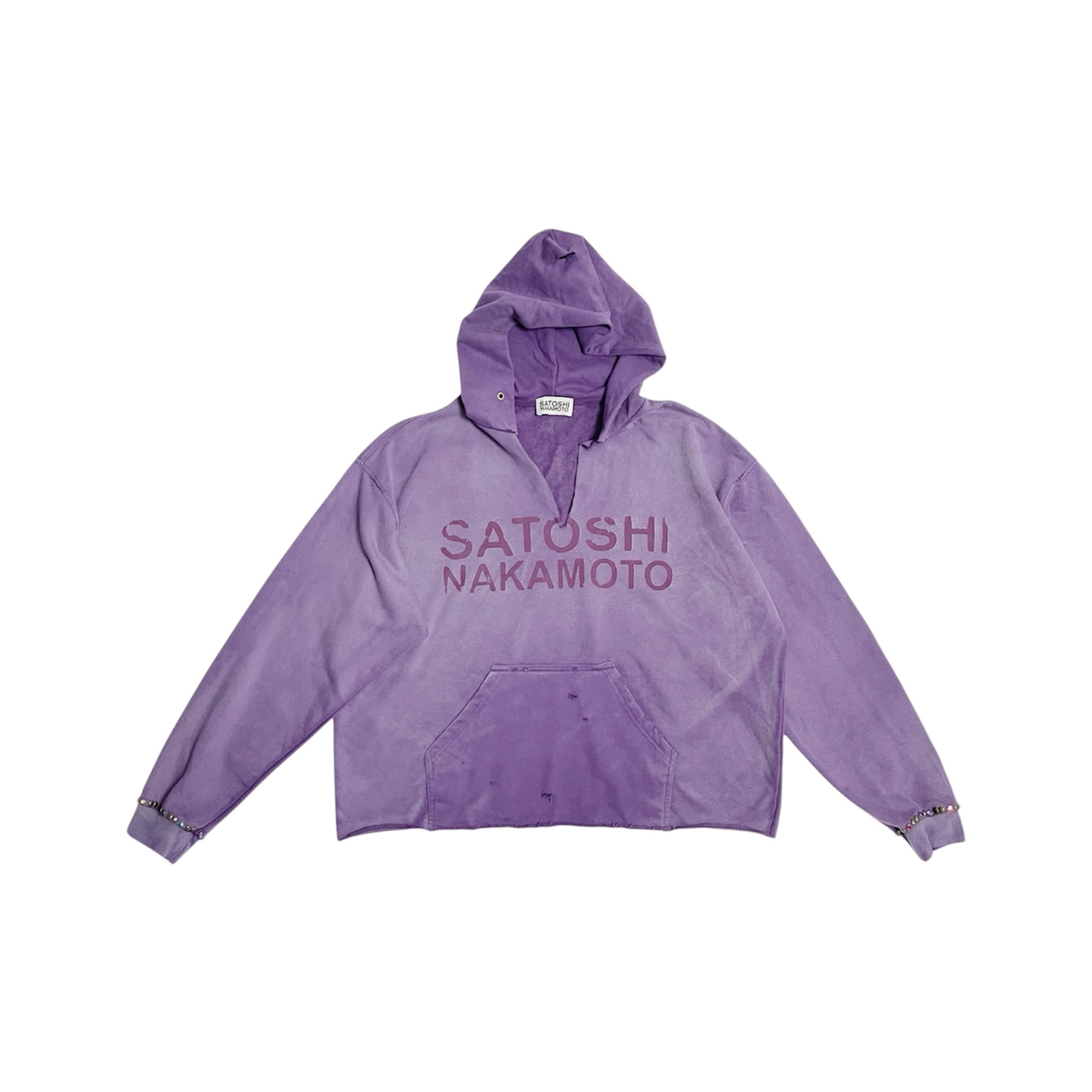 "V-Neck Studded Distressed" Hoodie (Purple) — Satoshi Nakamoto
