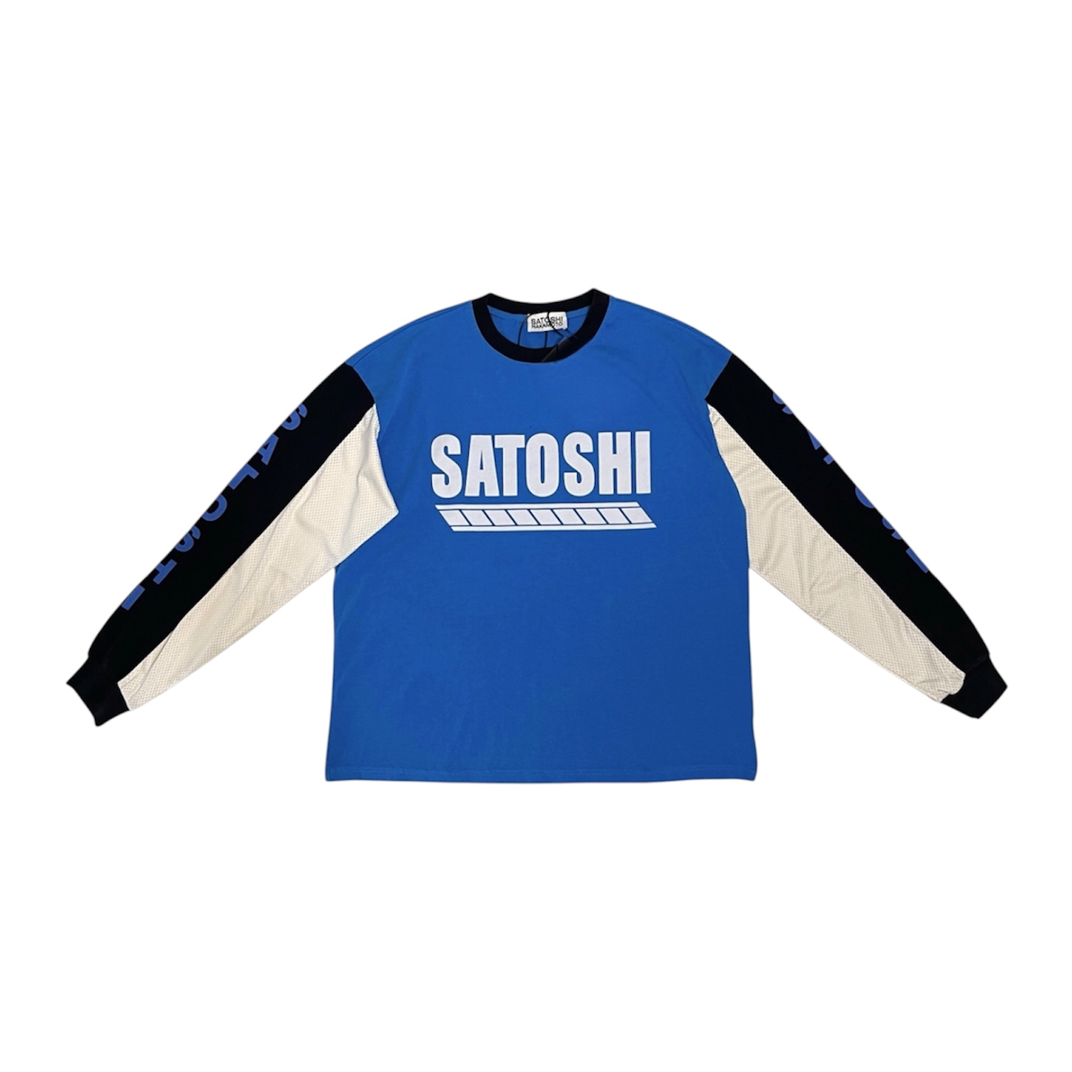 "Mesh Sleeve Panel“ Longsleeve (Blue) — Satoshi Nakamoto
