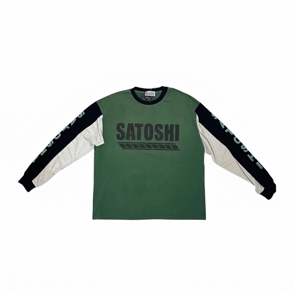 "Mesh Sleeve Panel“ Longsleeve (Green) — Satoshi Nakamoto