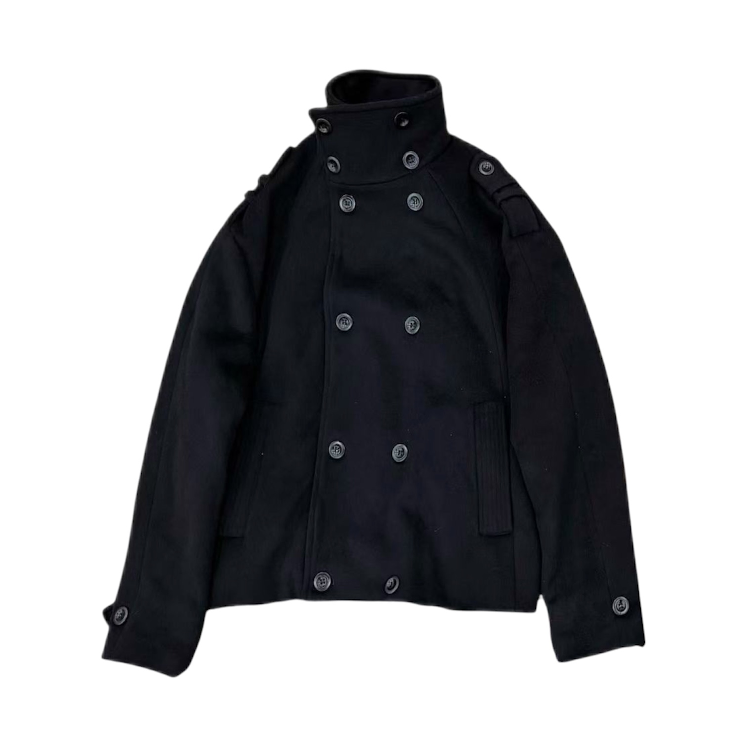 "Heavy Wool Pea” Coat (Black) — No/Faith Studios