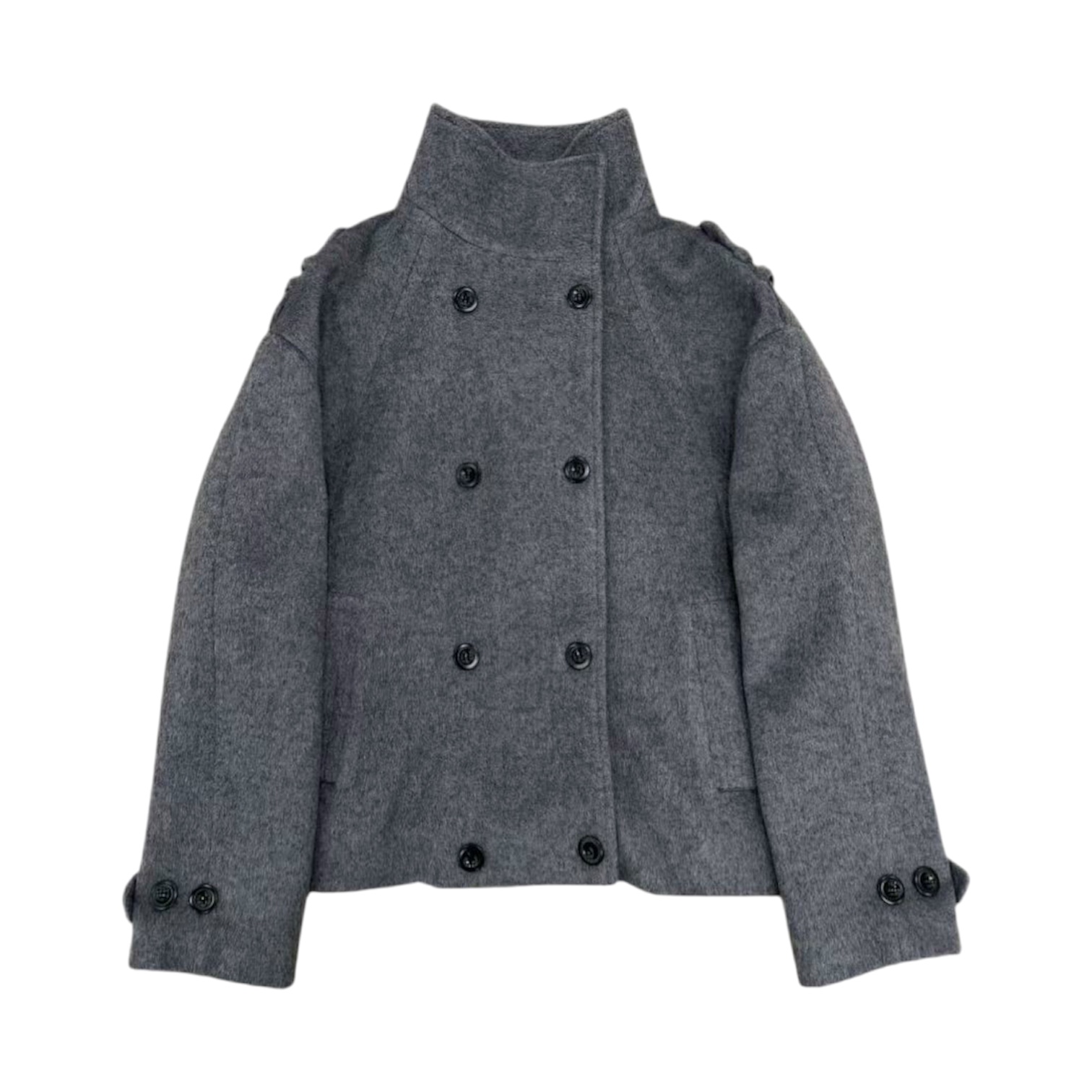 "Heavy Wool Pea” Coat (Grey) — No/Faith Studios