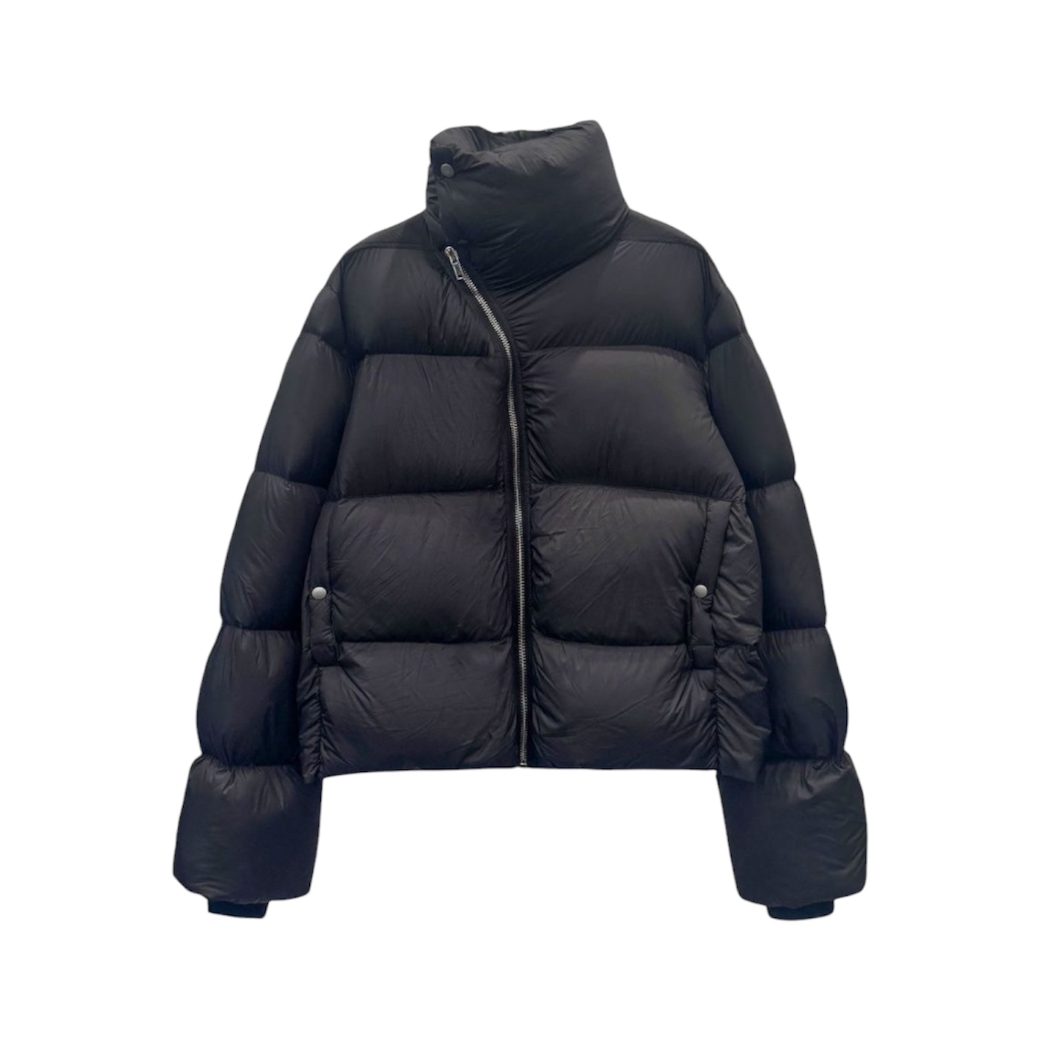“Asymmetric High-Neck Puffer” Jacket — Rick Owens