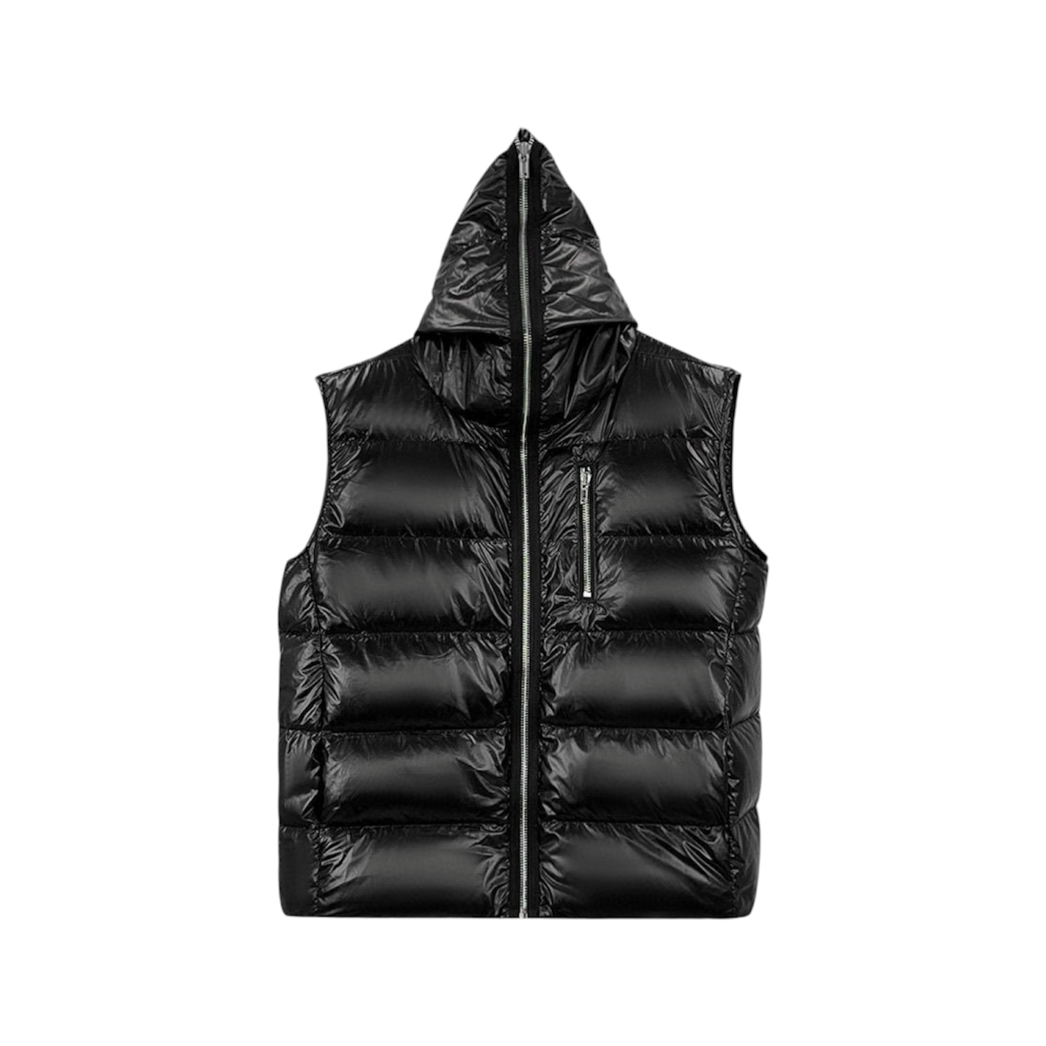“Gethsemane Full-Zip Hooded” Vest (Glossy Black) — Rick Owens
