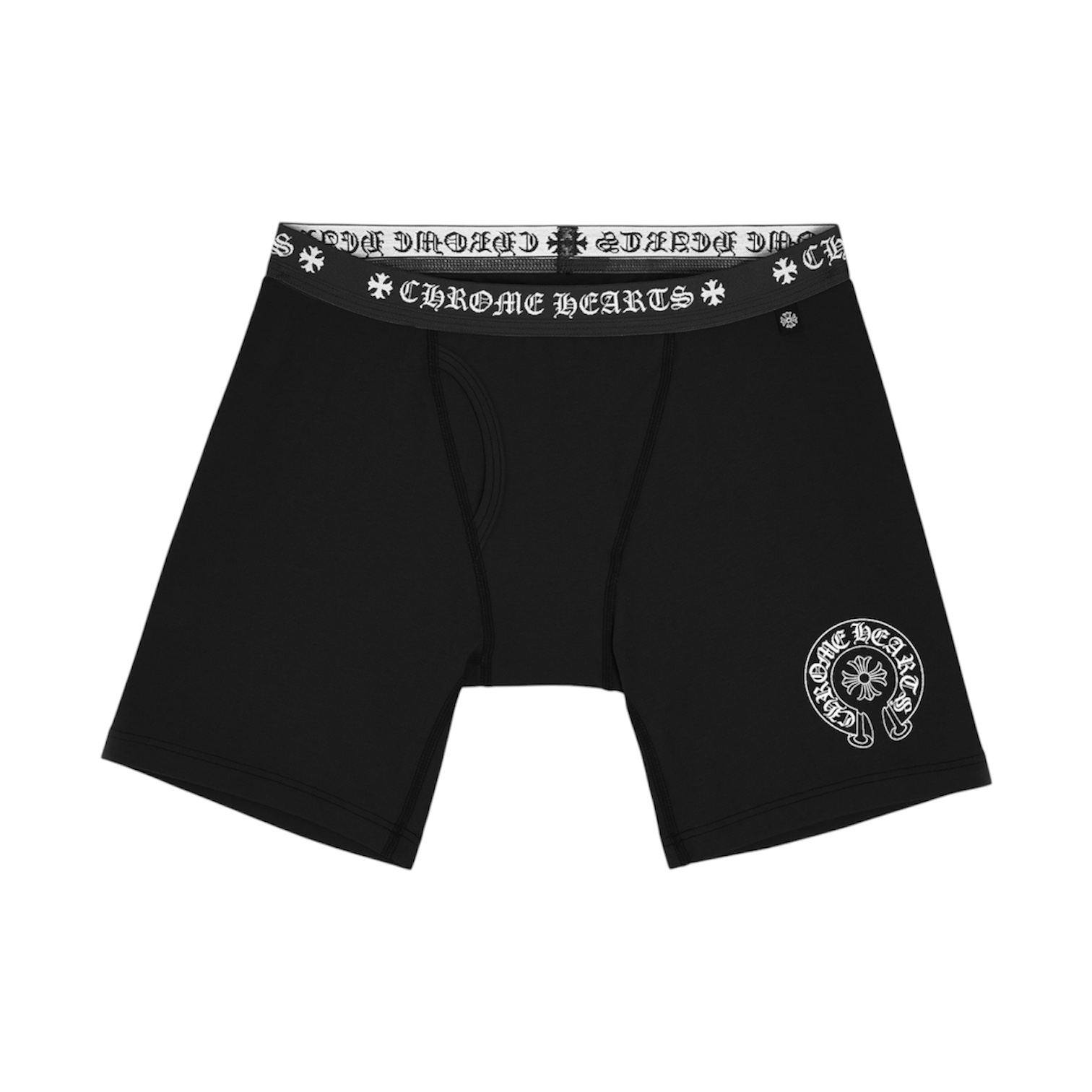 “Horseshoe Logo Long” Boxer Briefs (Black/White) — Chrome Hearts