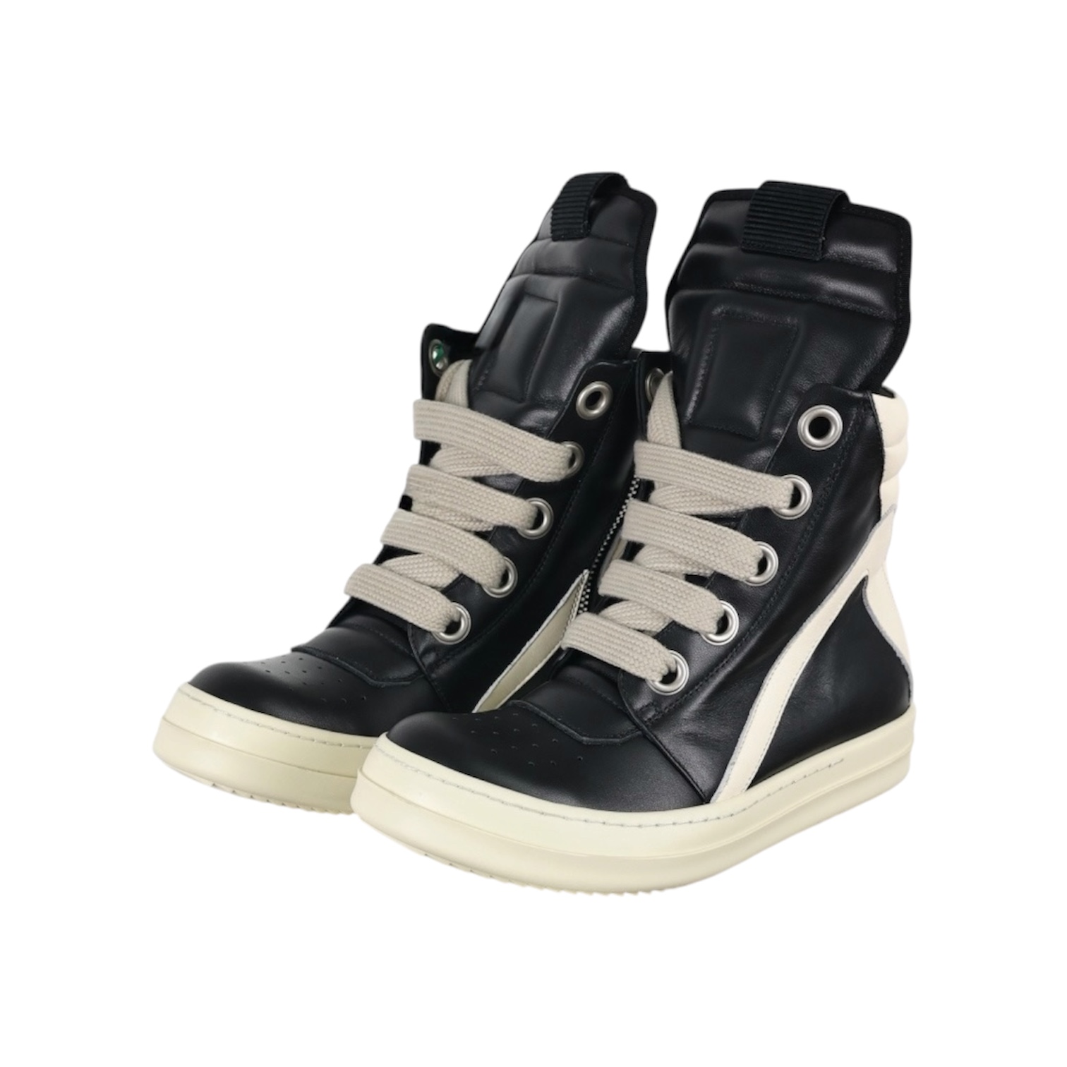 “Geobasket High-Top Jumbo Lace” Sneakers (Black/Milk) — Rick Owens