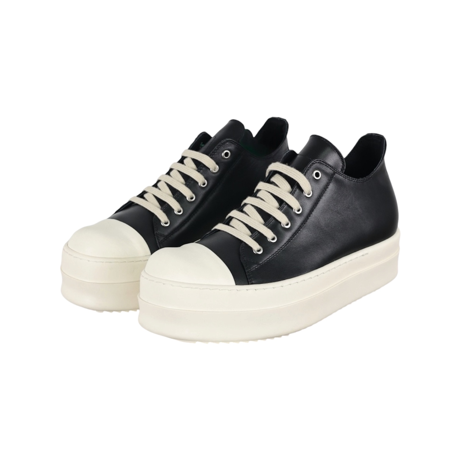“Low-Top Double Bumper” Sneakers (Black/Milk) — Rick Owens