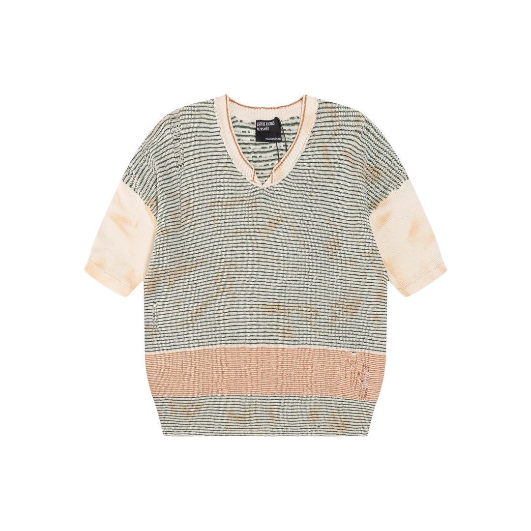 “Striped V-Neck Distressed Knit” Tee (Cream) — Enfants Riches Déprimés