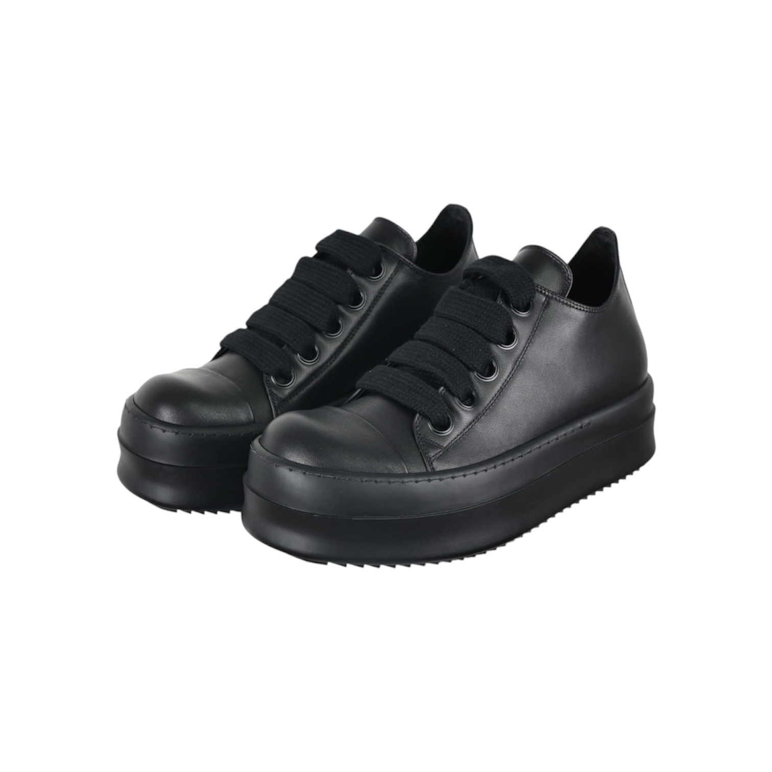 “Low-Top Double Bumper Jumbo Lace” Sneakers (Triple Black) — Rick Owens