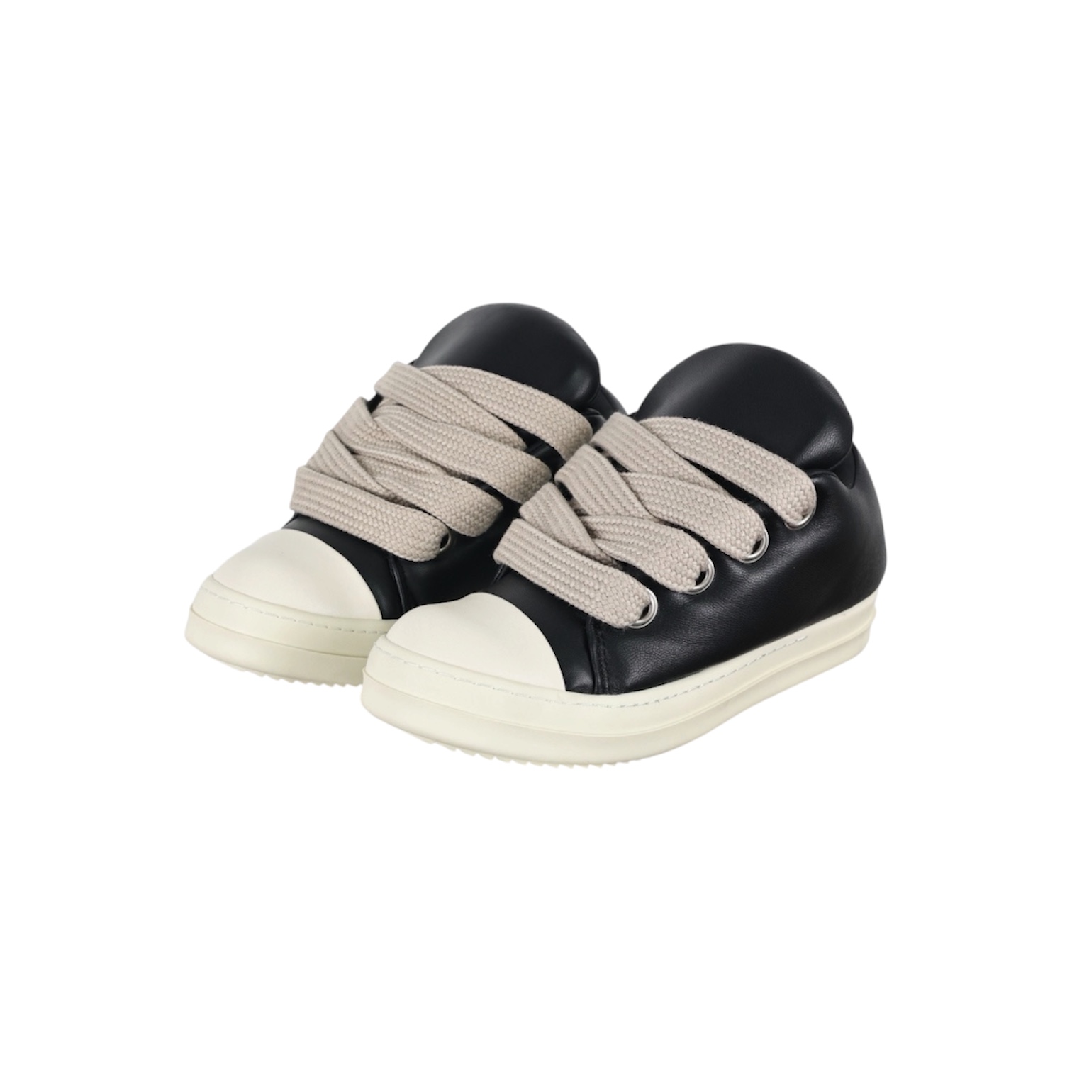 “Padded Low-Top Jumbo Lace” Sneakers (Black/Milk) — Rick Owens