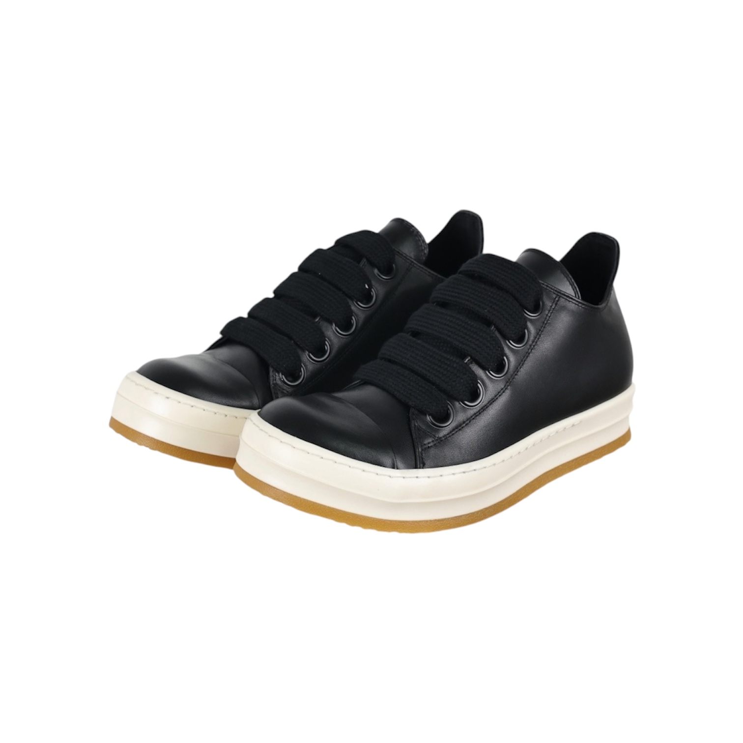 “Low-Top Jumbo Lace” Sneakers (Black/Gum) — Rick Owens