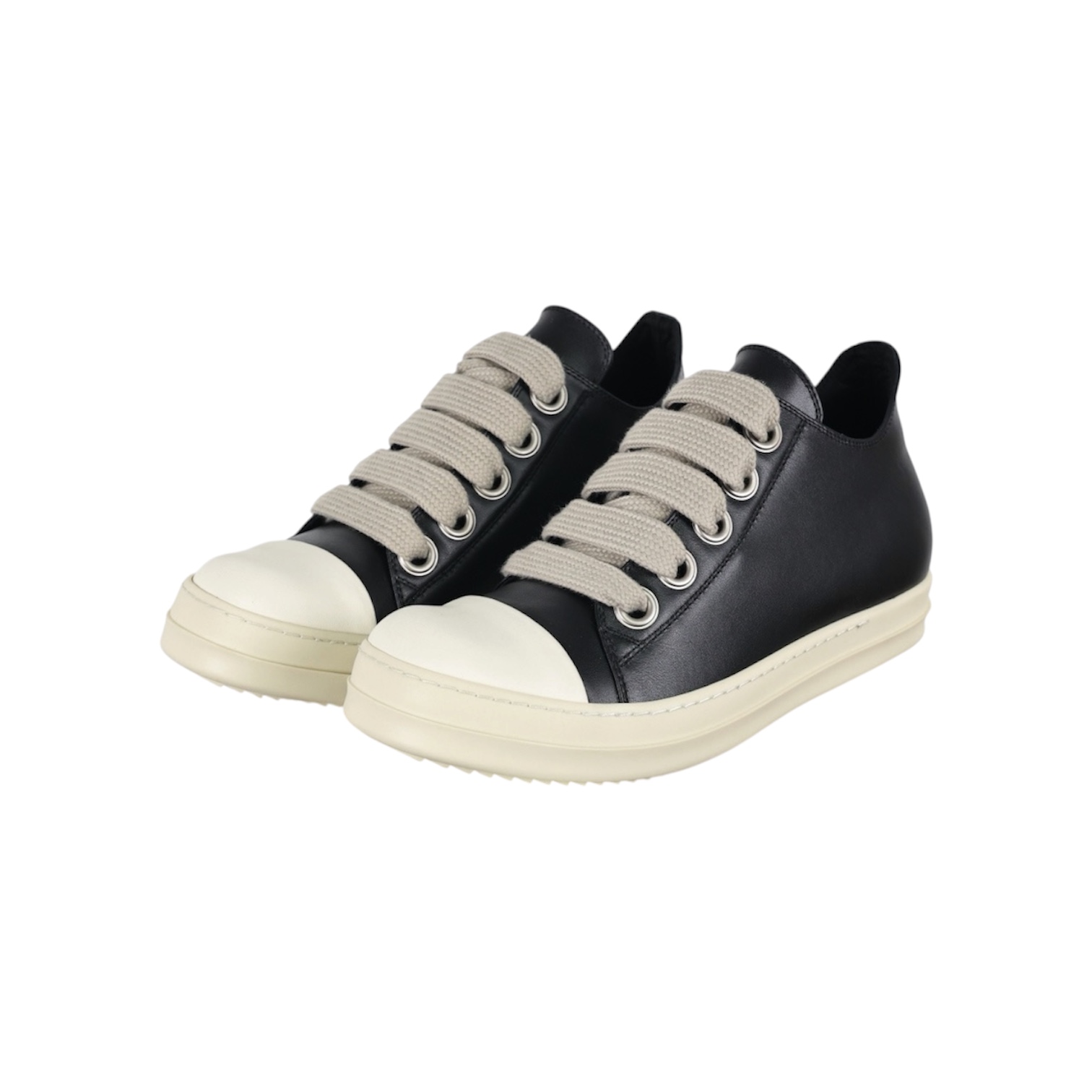 “Low-Top Jumbo Lace” Sneakers (Black/Milk) — Rick Owens