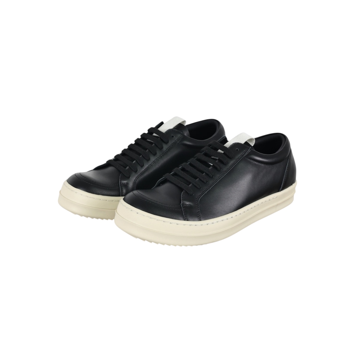 “Vintage Low-Top No Stripe” Sneakers (Black/Milk) — Rick Owens