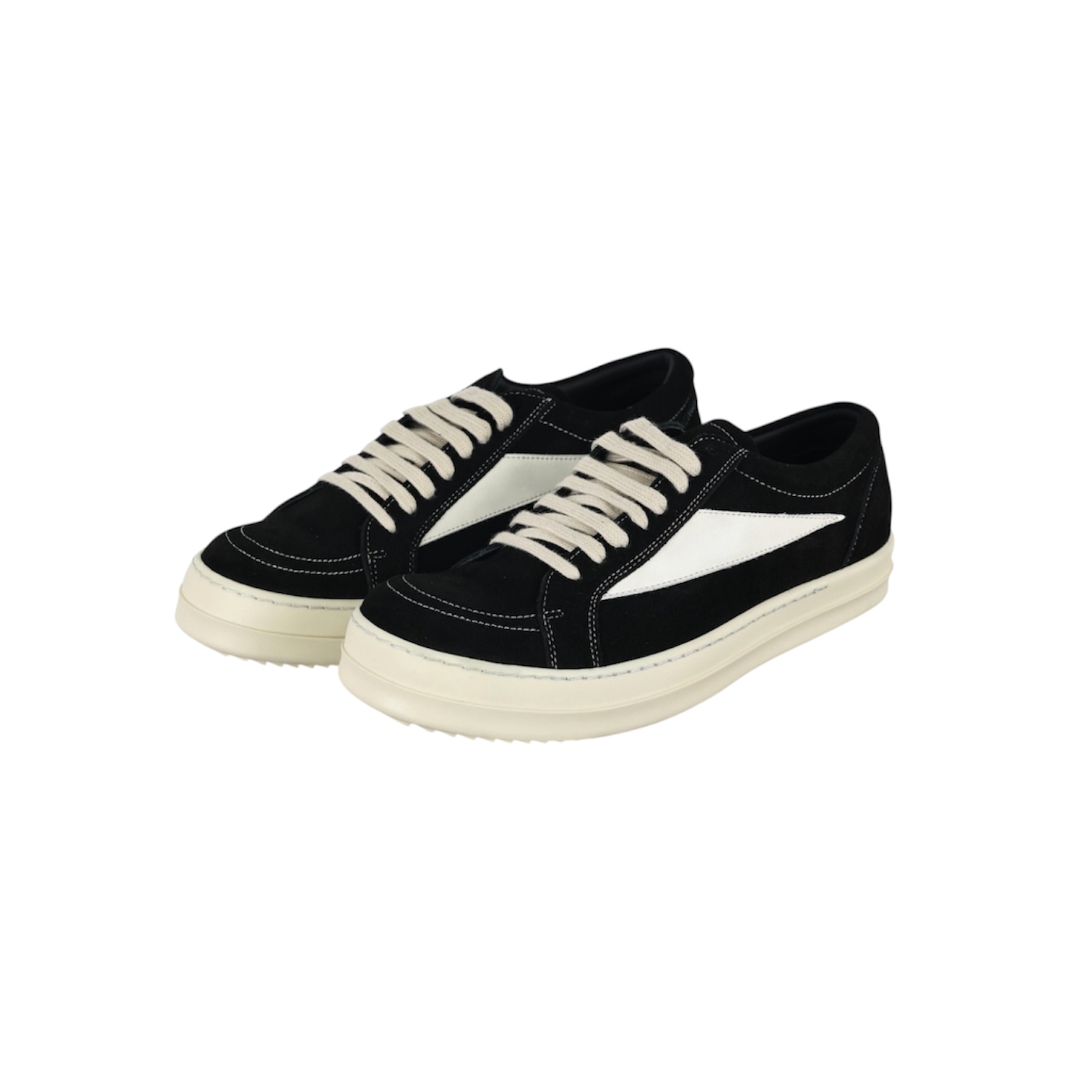 “Vintage Suede Low-Top” Sneakers (Black/Milk) — Rick Owens