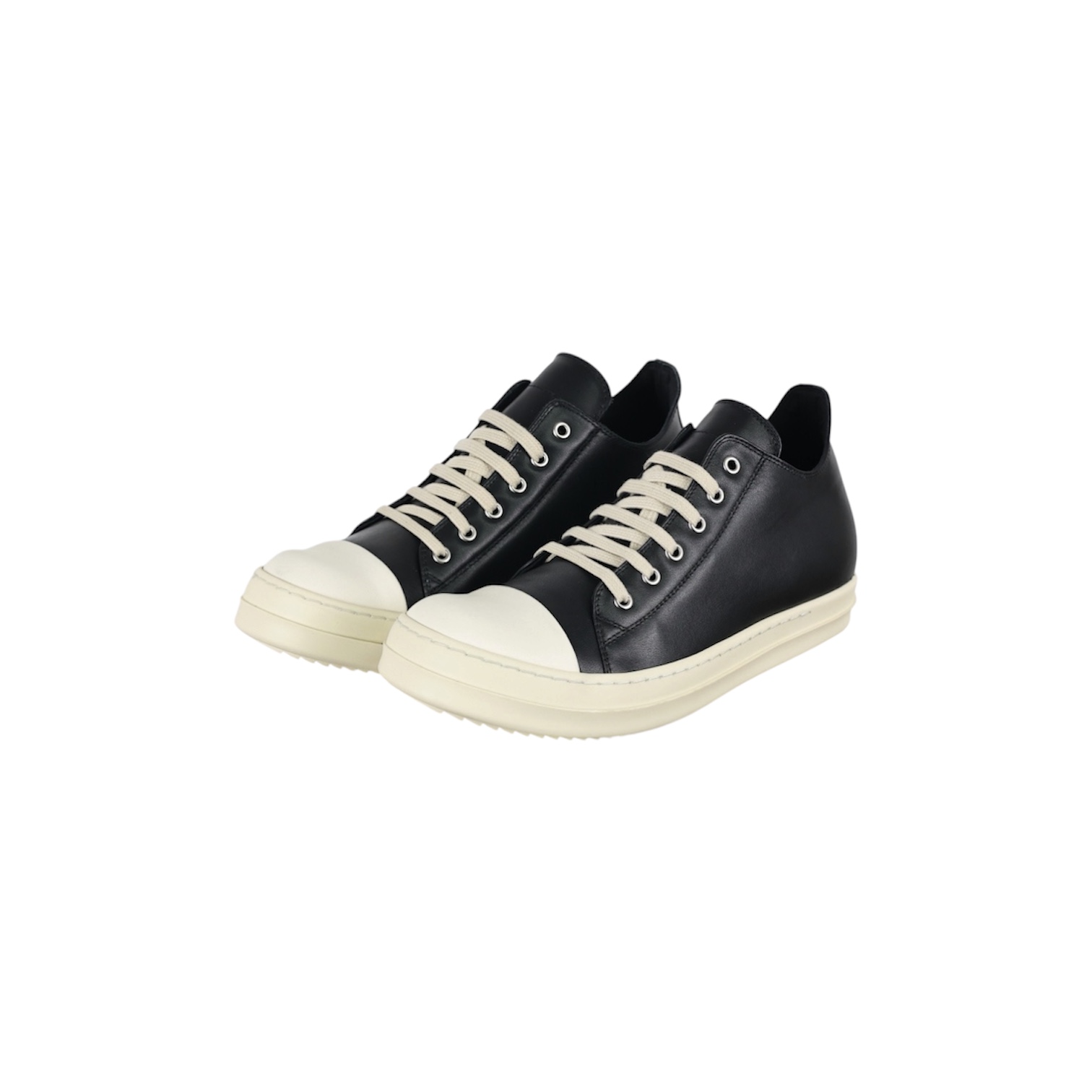 “Mainline Leather Low-Top” Sneakers (Black/Milk) — Rick Owens