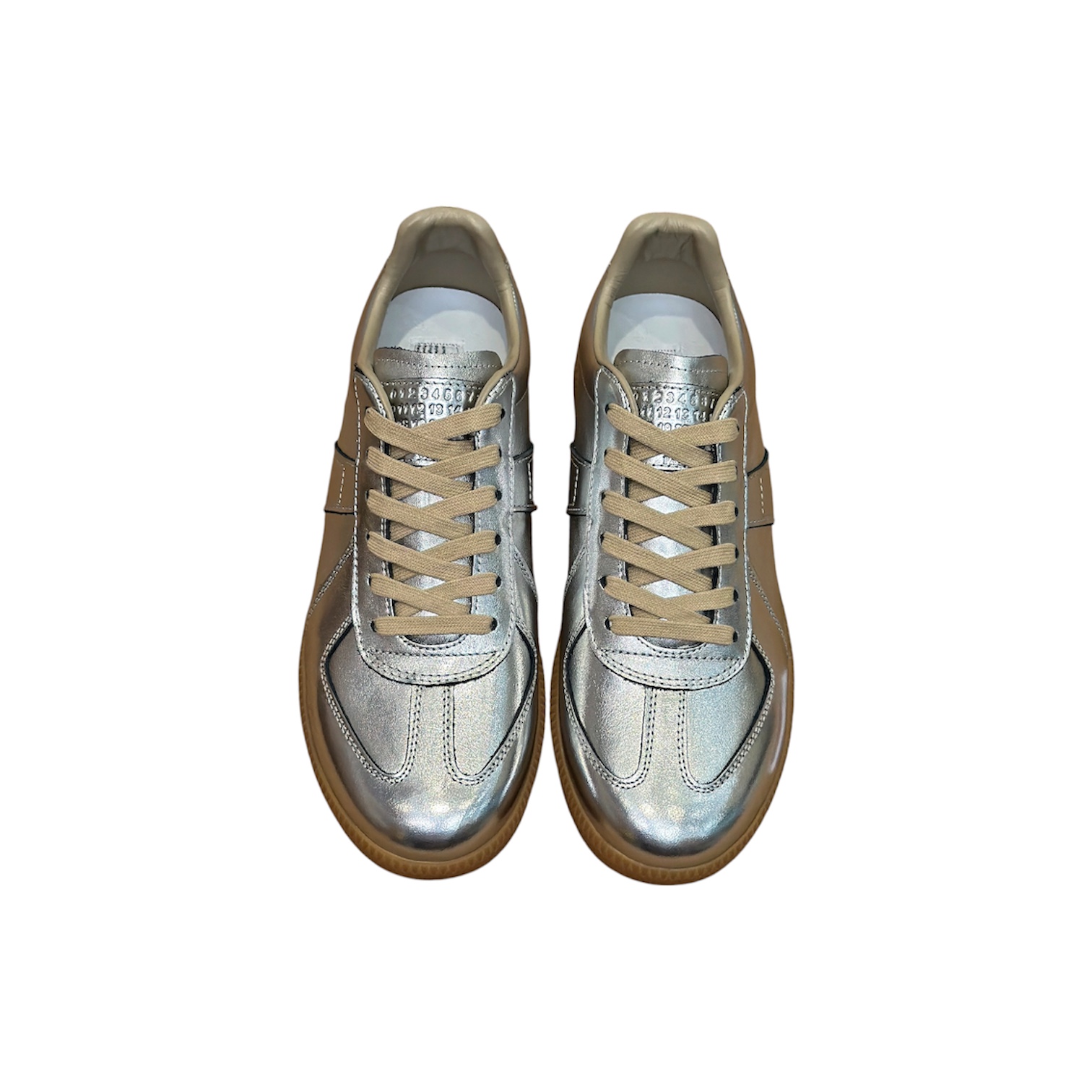 “Replica Low” Sneakers (Metallic Silver) — Maison Margiela