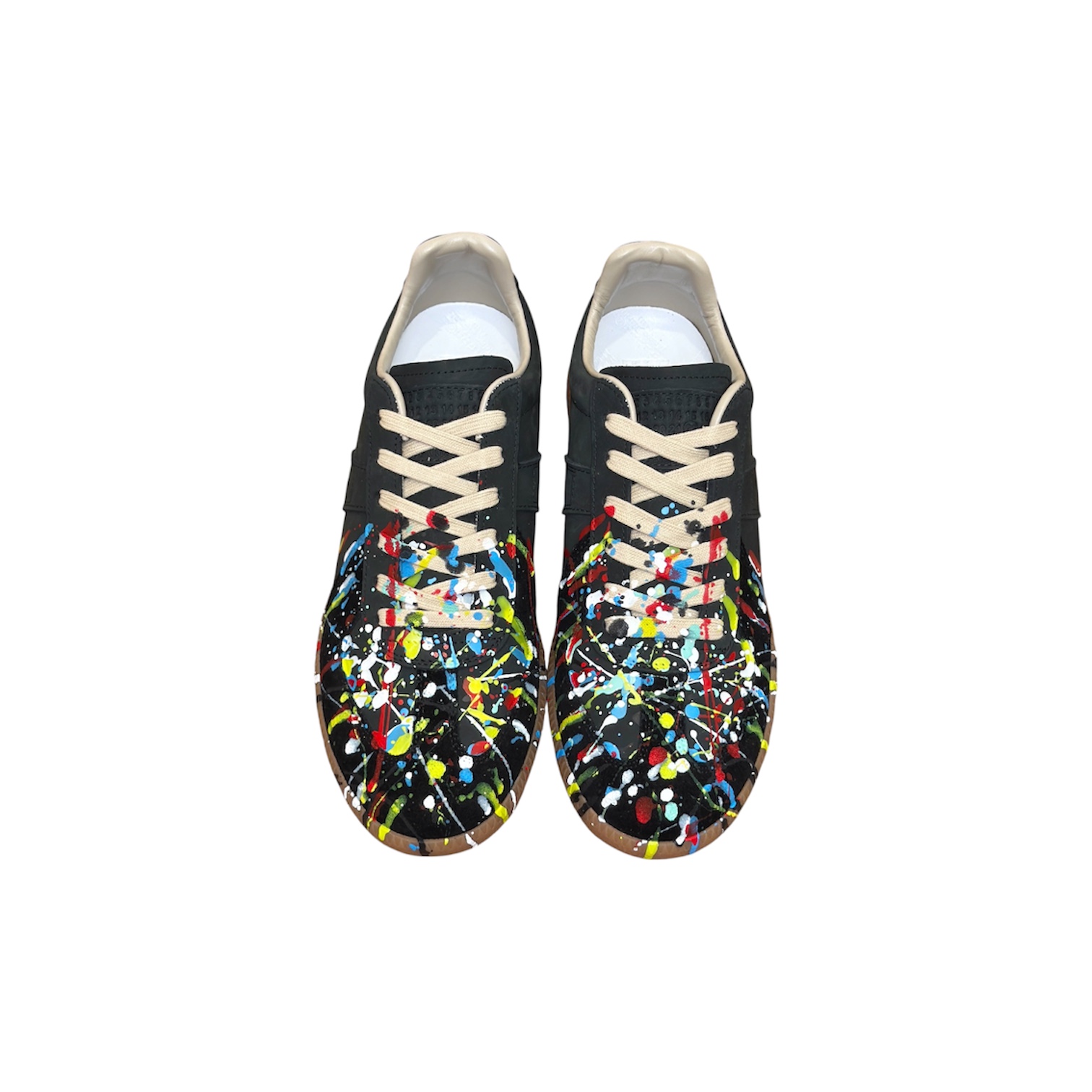 “Replica Low Paint Drop Nubuck” Sneakers (Black/Multicolor) — Maison Margiela