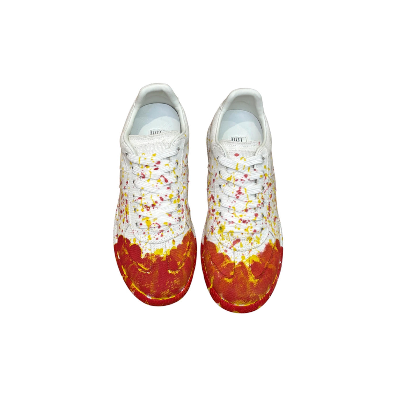 “Replica Low Paint Drop & Dip Dye Canvas” Sneakers (White/Multicolor) — Maison Margiela