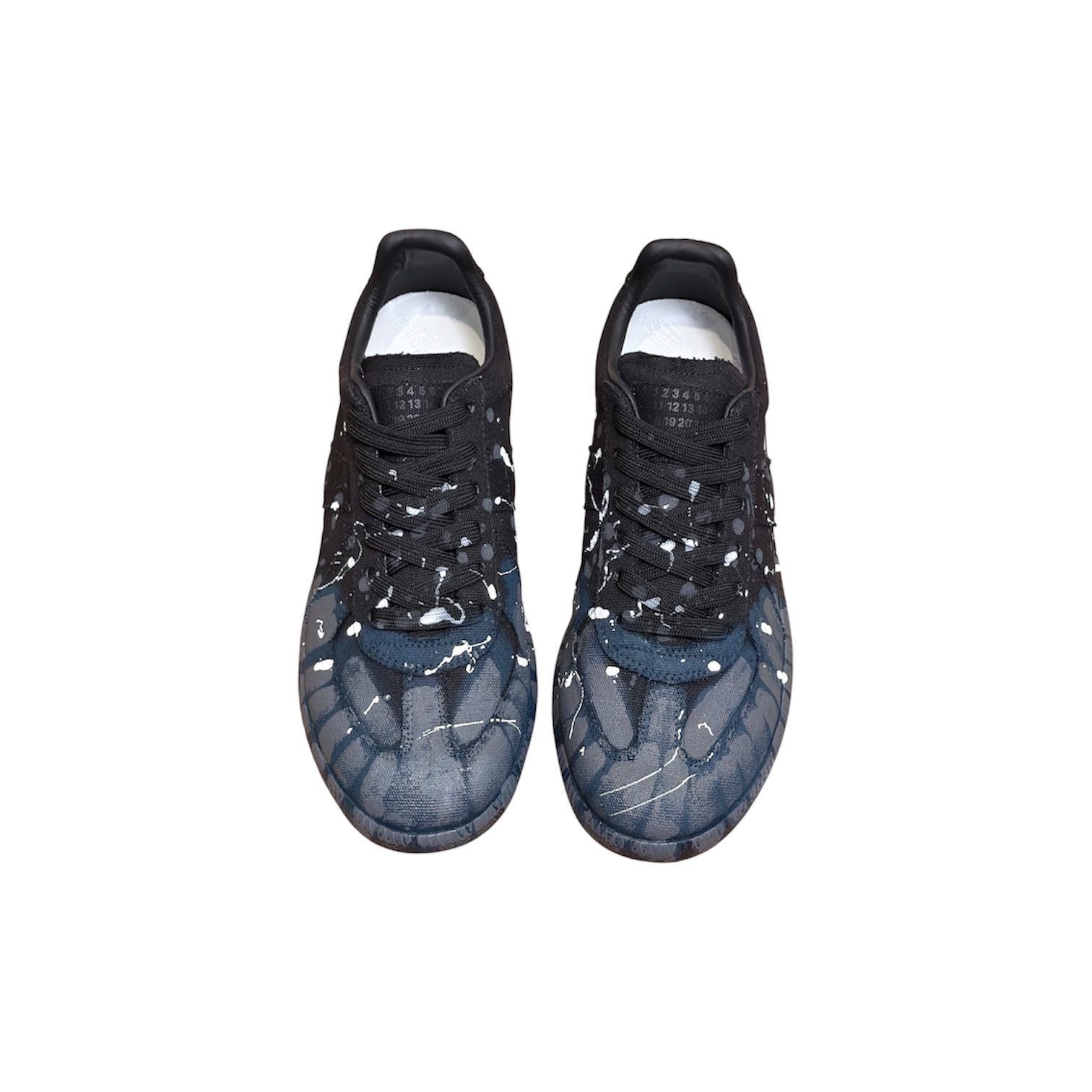 “Replica Low Paint Drop & Dip Dye Canvas” Sneakers (Washed Black/White) — Maison Margiela