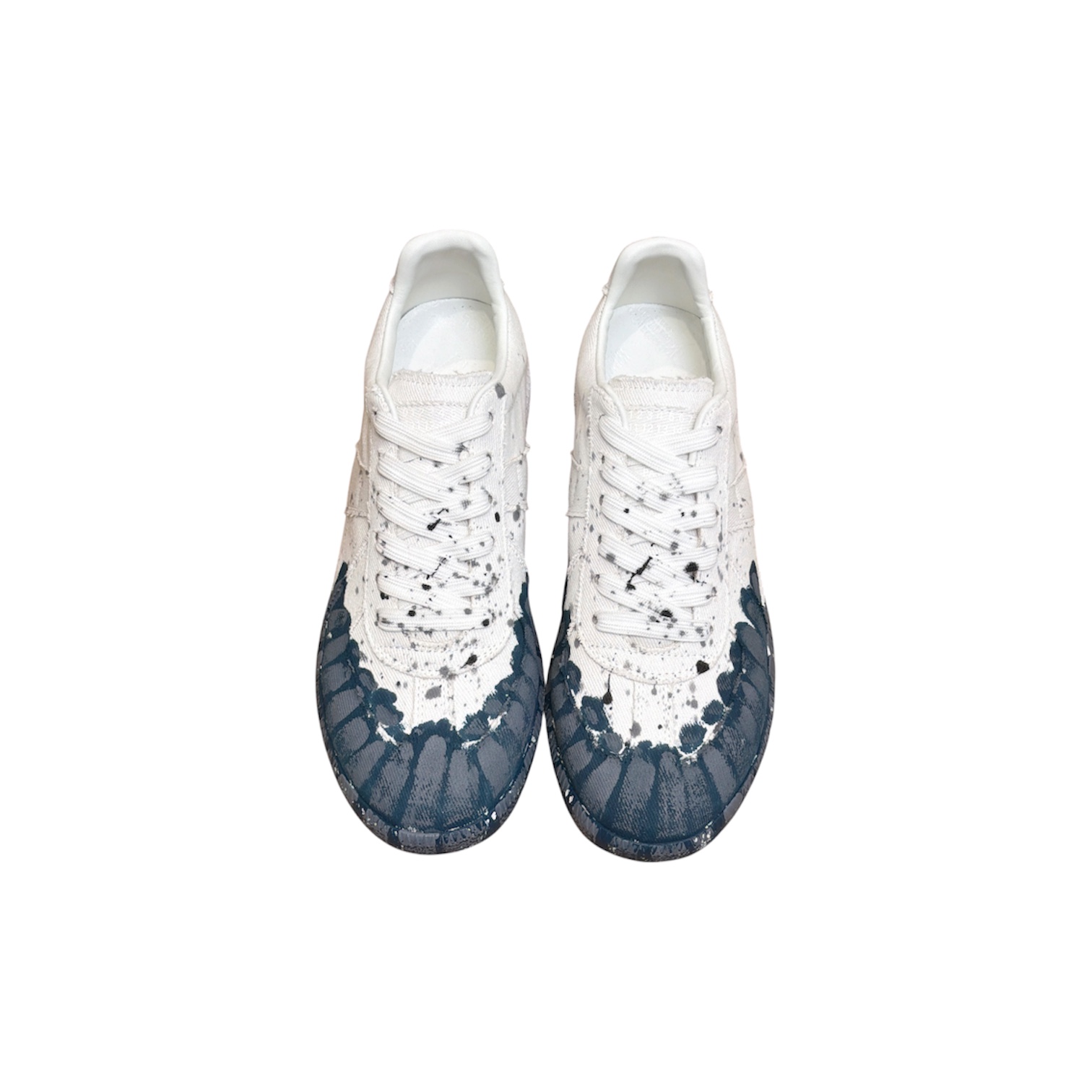 “Replica Low Paint Drop & Dip Dye Canvas” Sneakers (White/Grey) — Maison Margiela