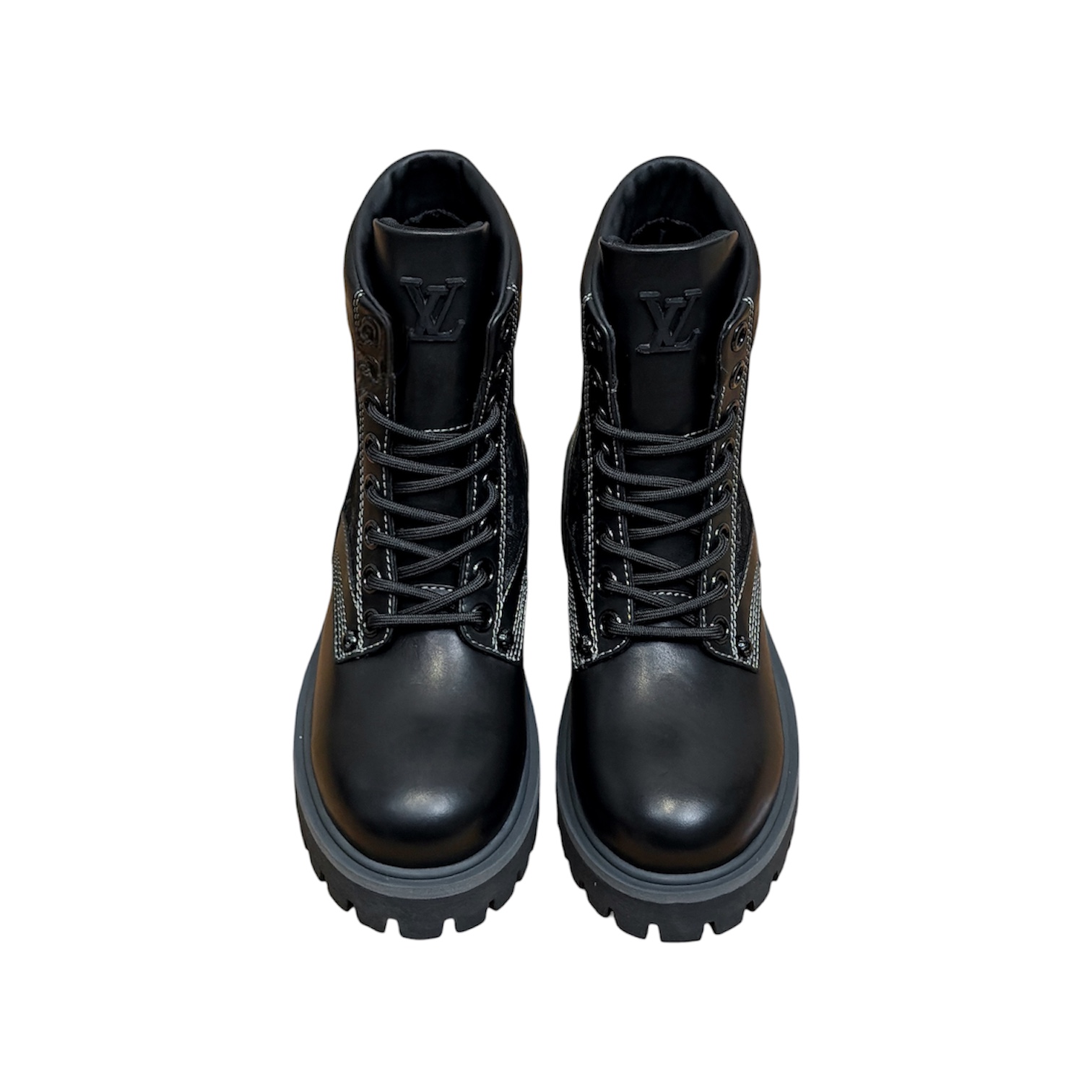 “Territory Ranger Ankle” Boots (Black/Monogram Denim) — Louis Vuitton