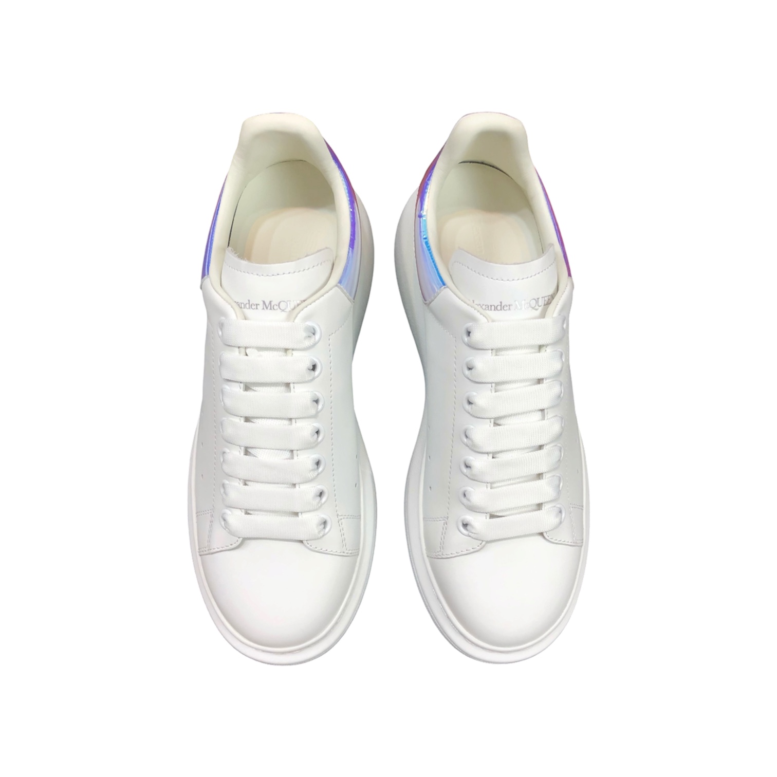 “Oversized” Sneakers (White/Iridescent Holographic Heel) — Alexander McQueen