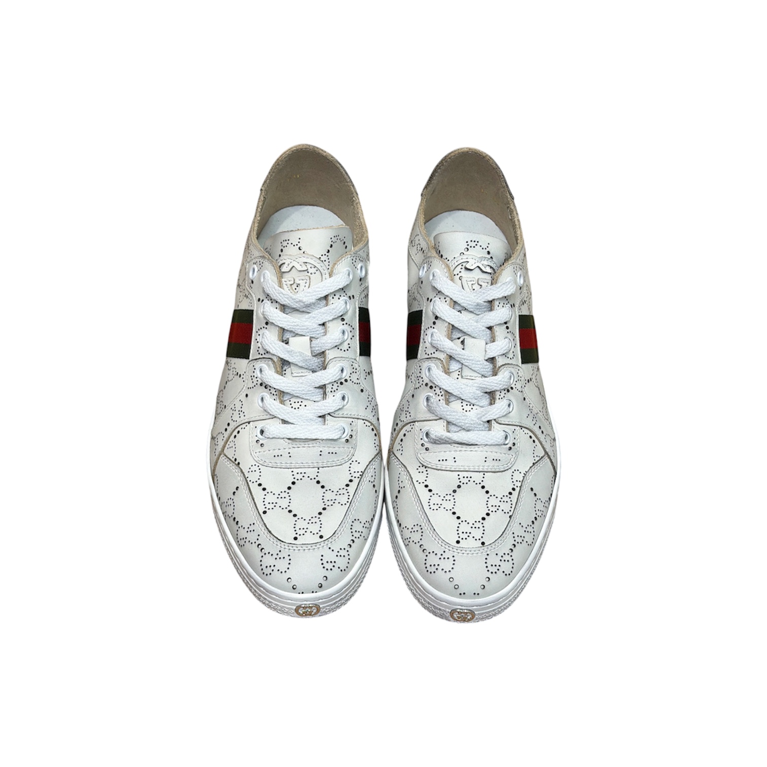 “Screener Low” Sneakers (White/Web) — Gucci
