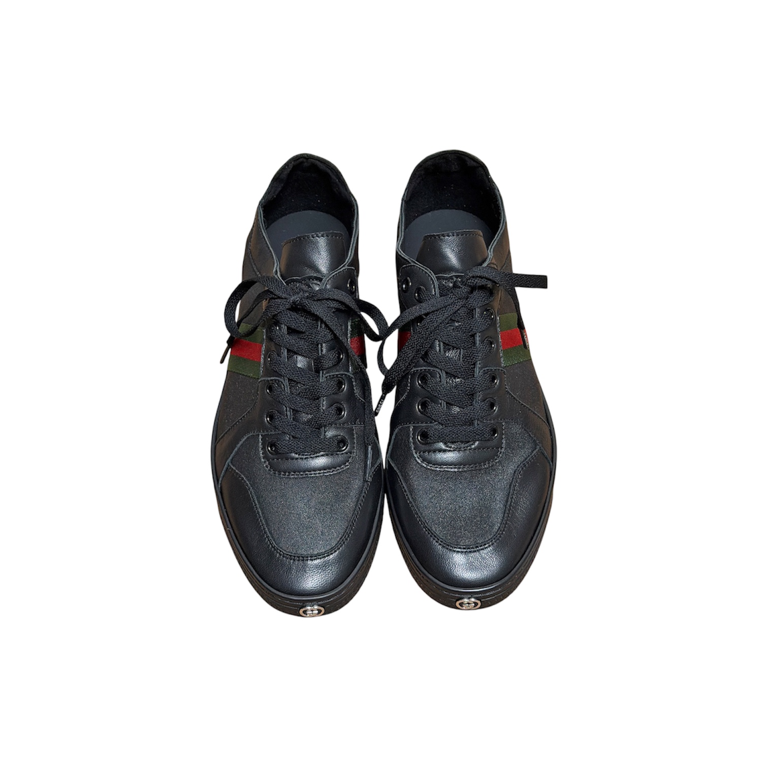 “Screener Low” Sneakers (Black/Web Stripe) — Gucci