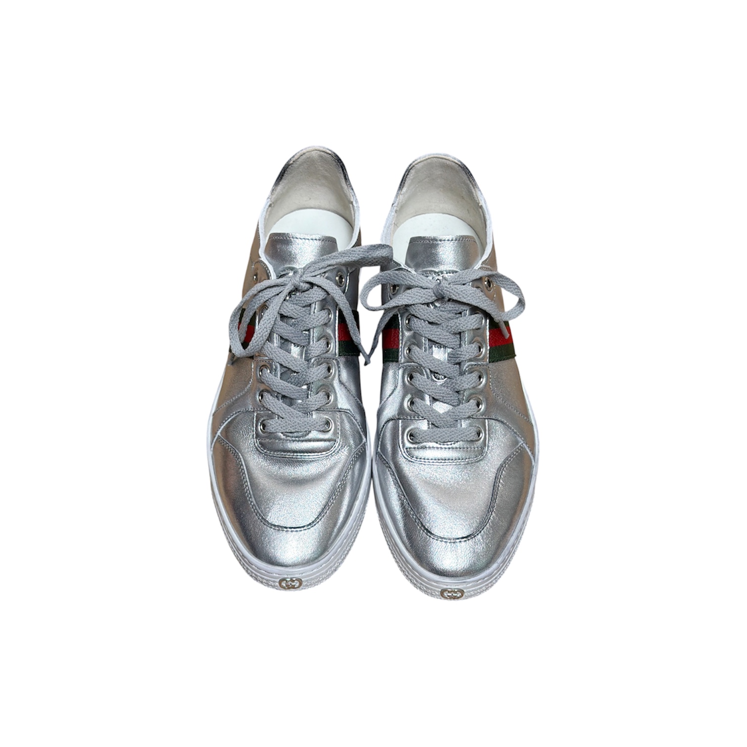 “Screener Low” Sneakers (Metallic/Web Stripe) — Gucci