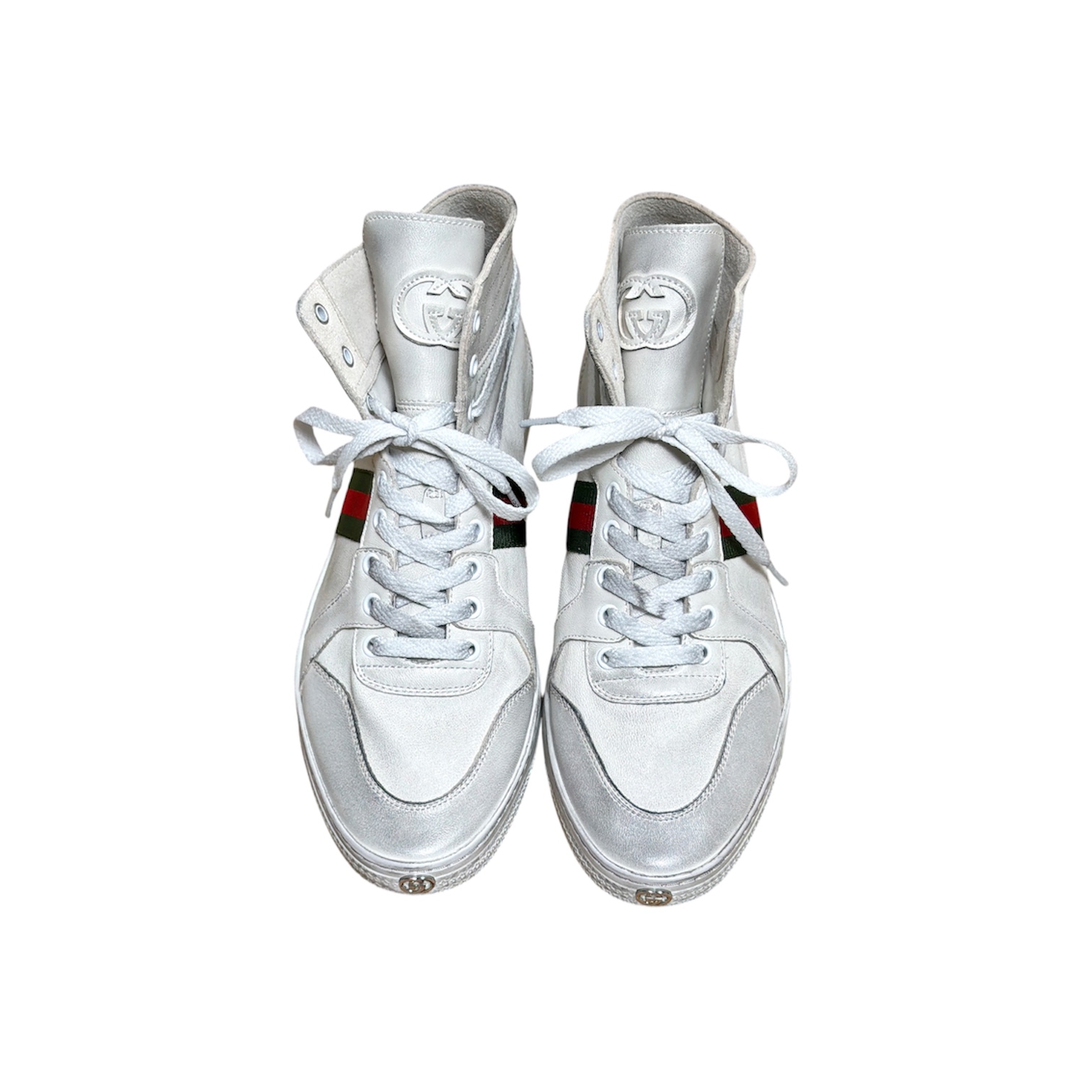 “Screener High” Sneakers (White/Web Stripe) — Gucci