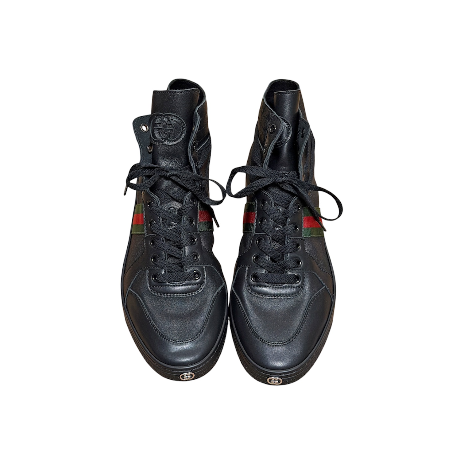 “Screener High” Sneakers (Black/Web Stripe) — Gucci