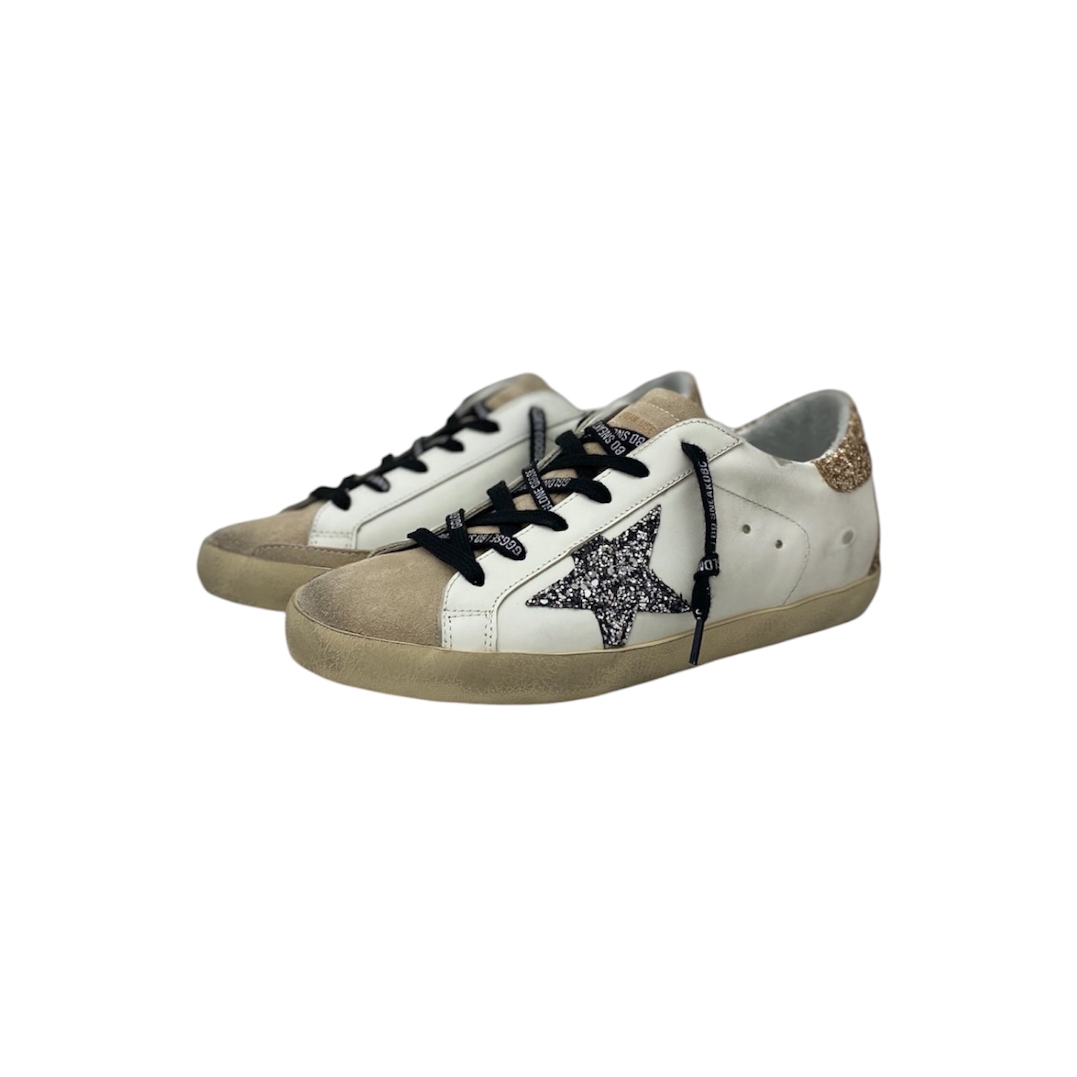 “Super Star” Sneakers (White/Beige/Black/Gold) — Golden Goose